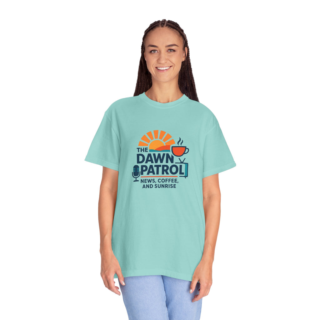 Dawn Patrol T-Shirt — "News, Coffee, and Sunrise" Morning Radio Tee