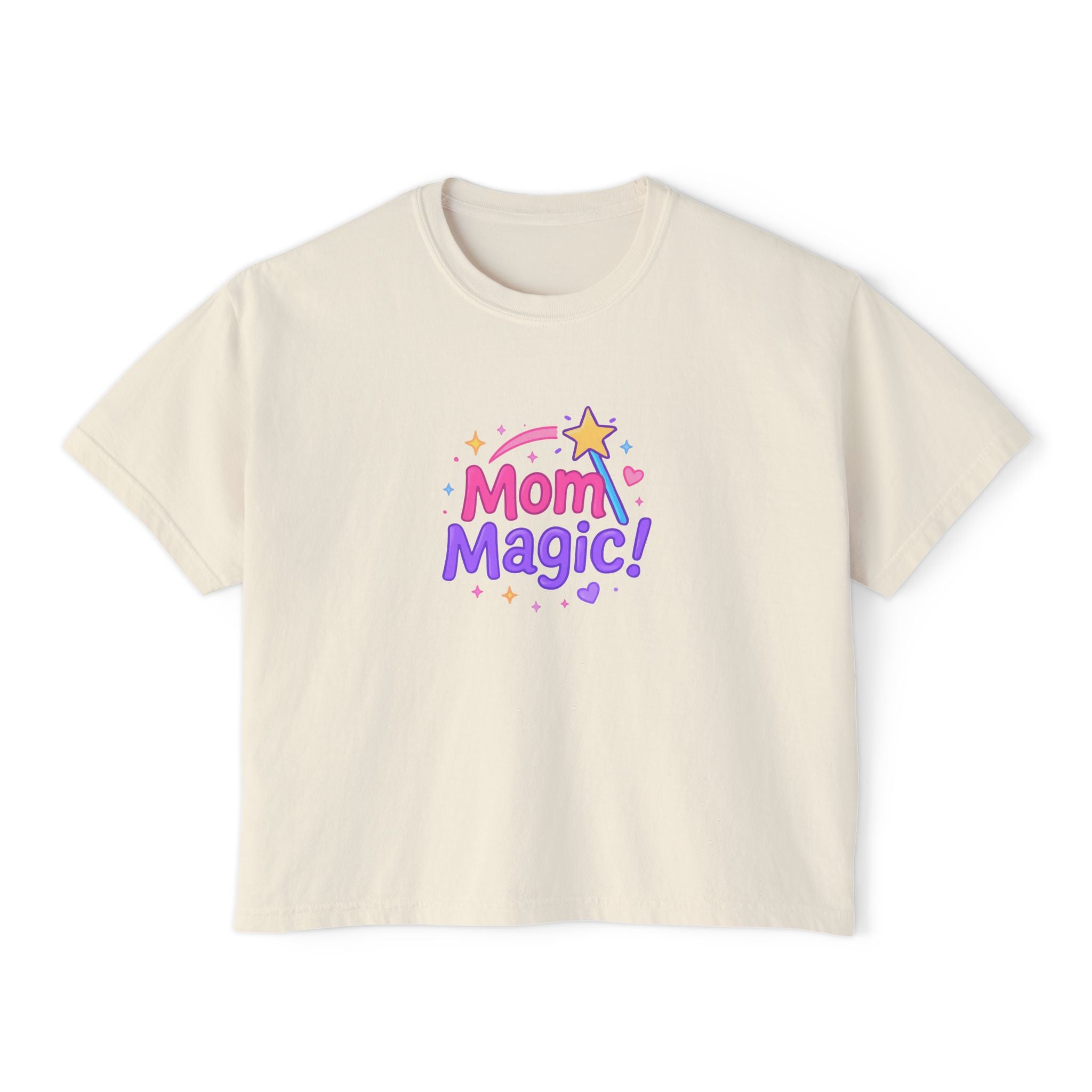 Mom Magic! Women's Boxy Tee — Cute Pastel Mother's Day Graphic Shirt