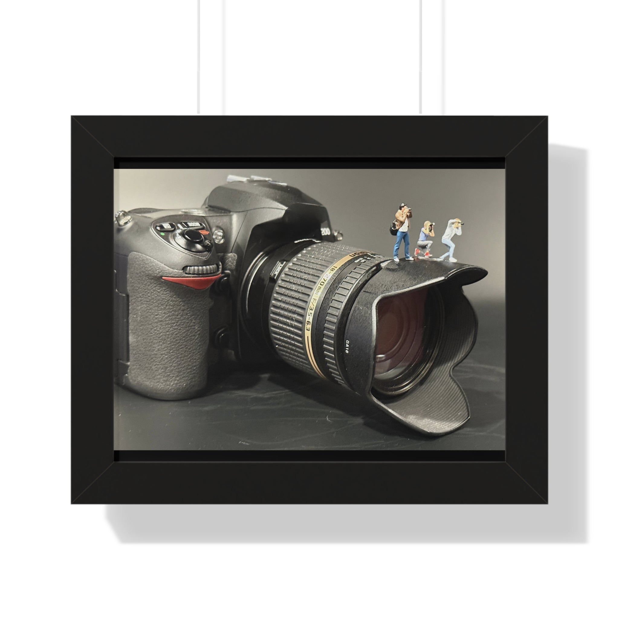 Framed Photo Art — Camera with Miniature Figures (Horizontal Poster)