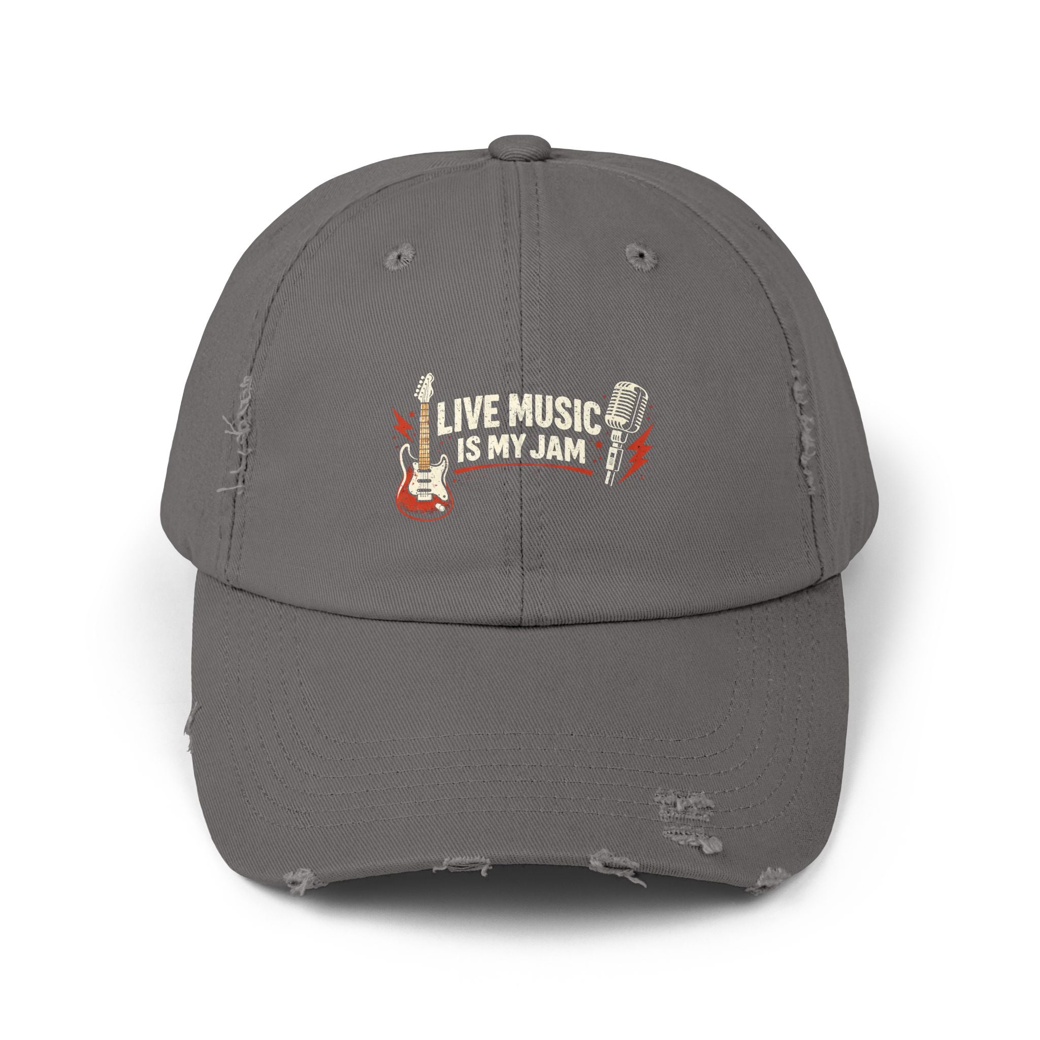 Live Music Is My Jam Distressed Cap — Guitar Fan Baseball Hat