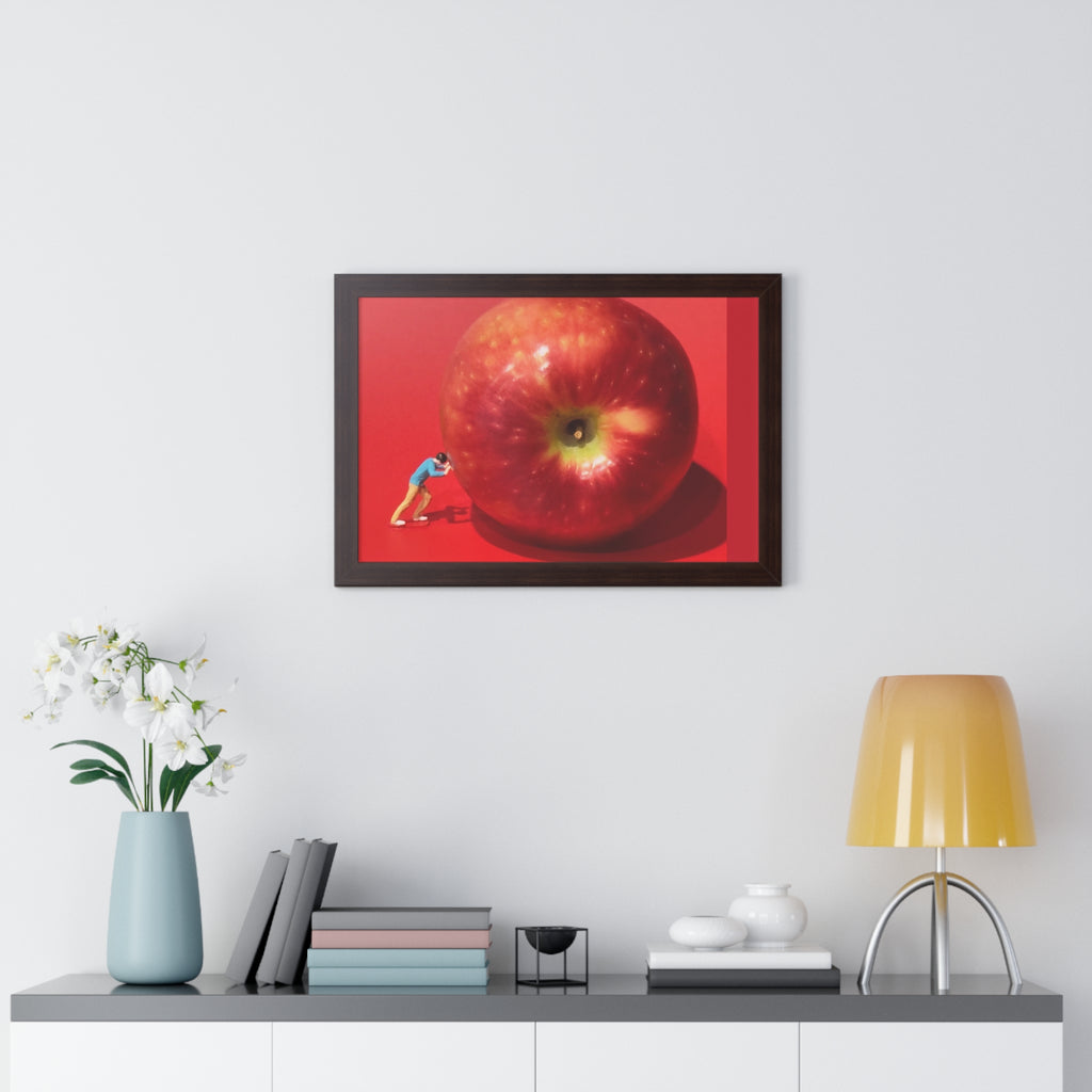 Framed Poster Giant Red Apple (Surreal Wall Art)