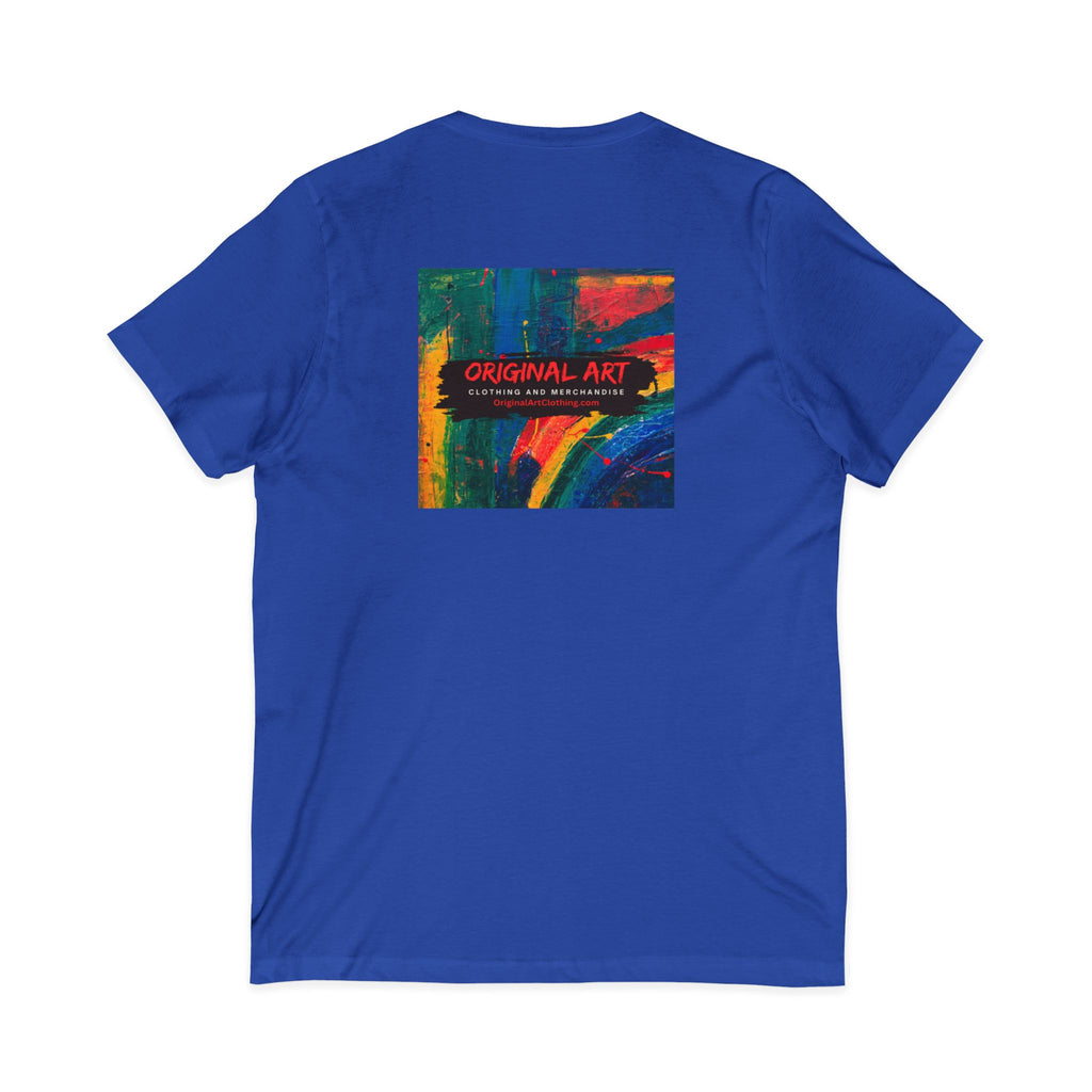 'Fancy" Colorful V-Neck Tee — 'Fancy' Front Script & Original Art Back