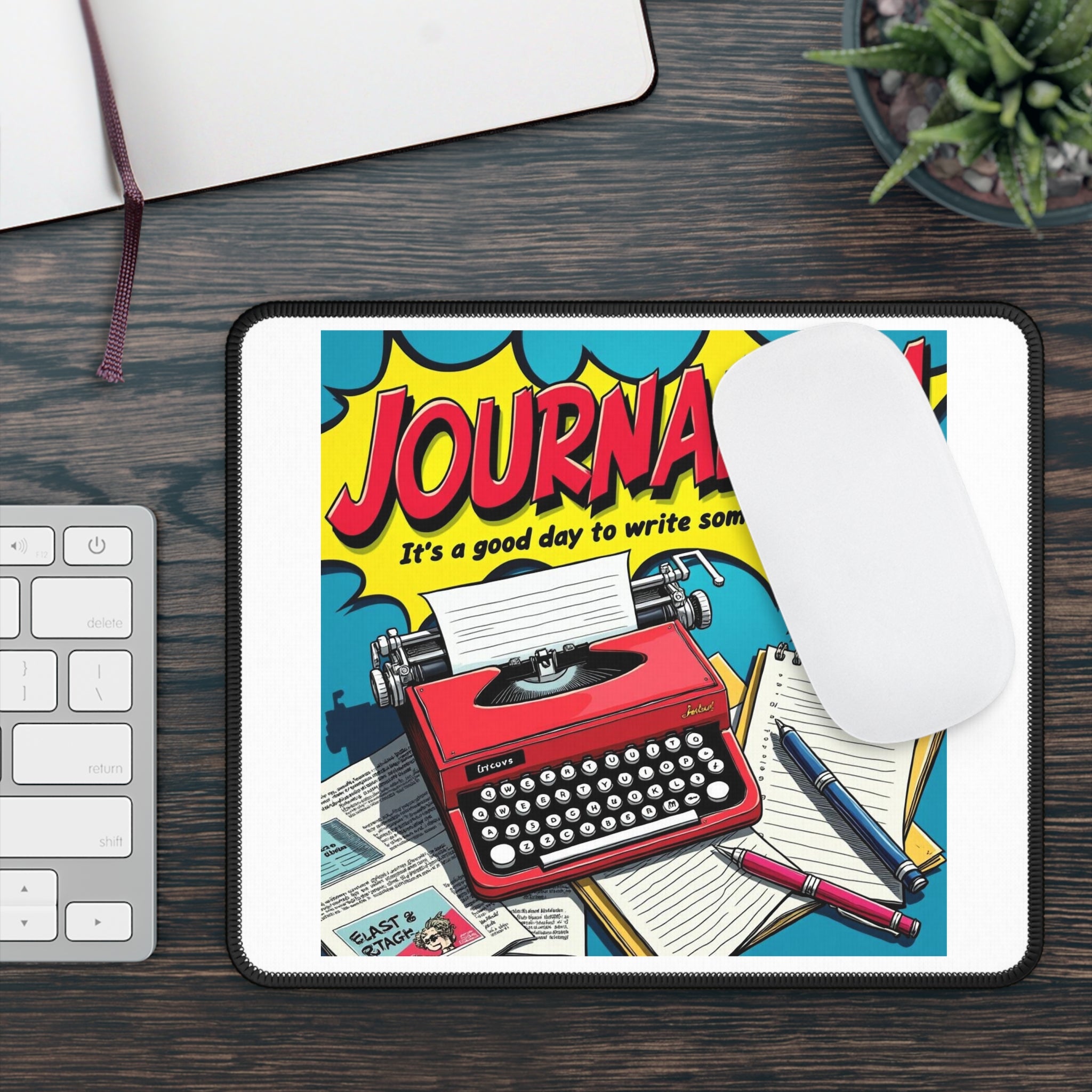 Colorful Journalism Mouse Pad, Desk Decor Gift for Writers, Typewriter Design, Quirky Office Accessory, Fun Gamer Gift