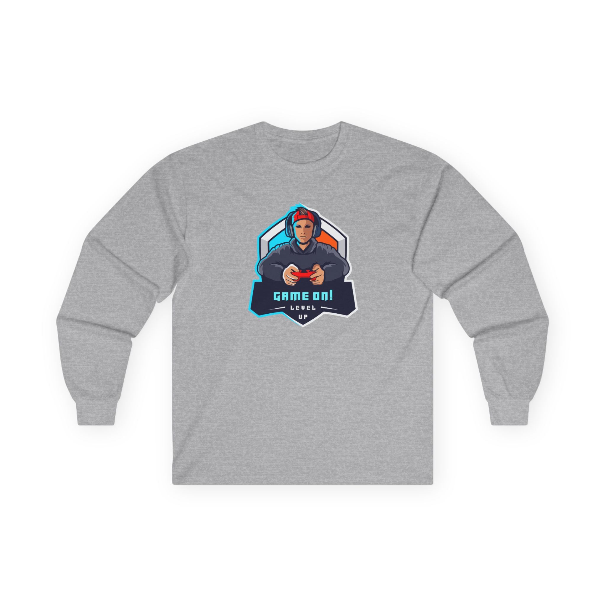 “Game On!” Graphic Gamer Logo Long Sleeve Tee —