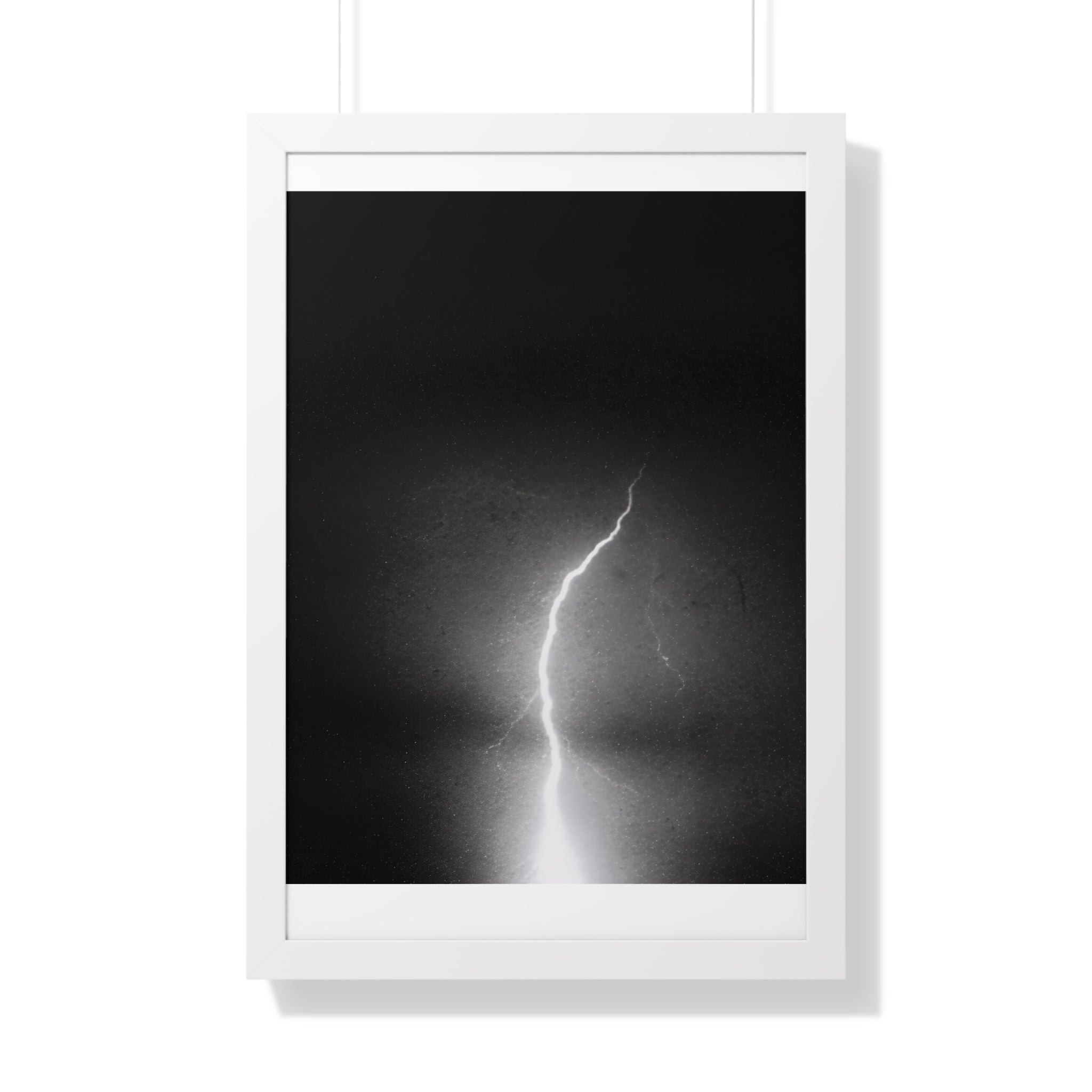 Lightning Strike Framed Poster — Moody Black & White Vertical Wall Art