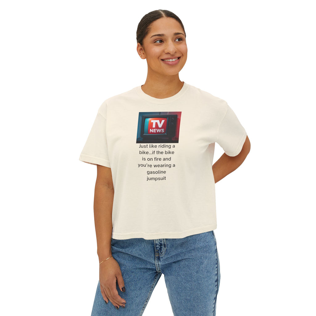 TV News Inspired Women's Boxy Tee, Casual Graphic Tee, Unique Gift for News Lovers, Funny Quote Shirt, Trendy Everyday Wear