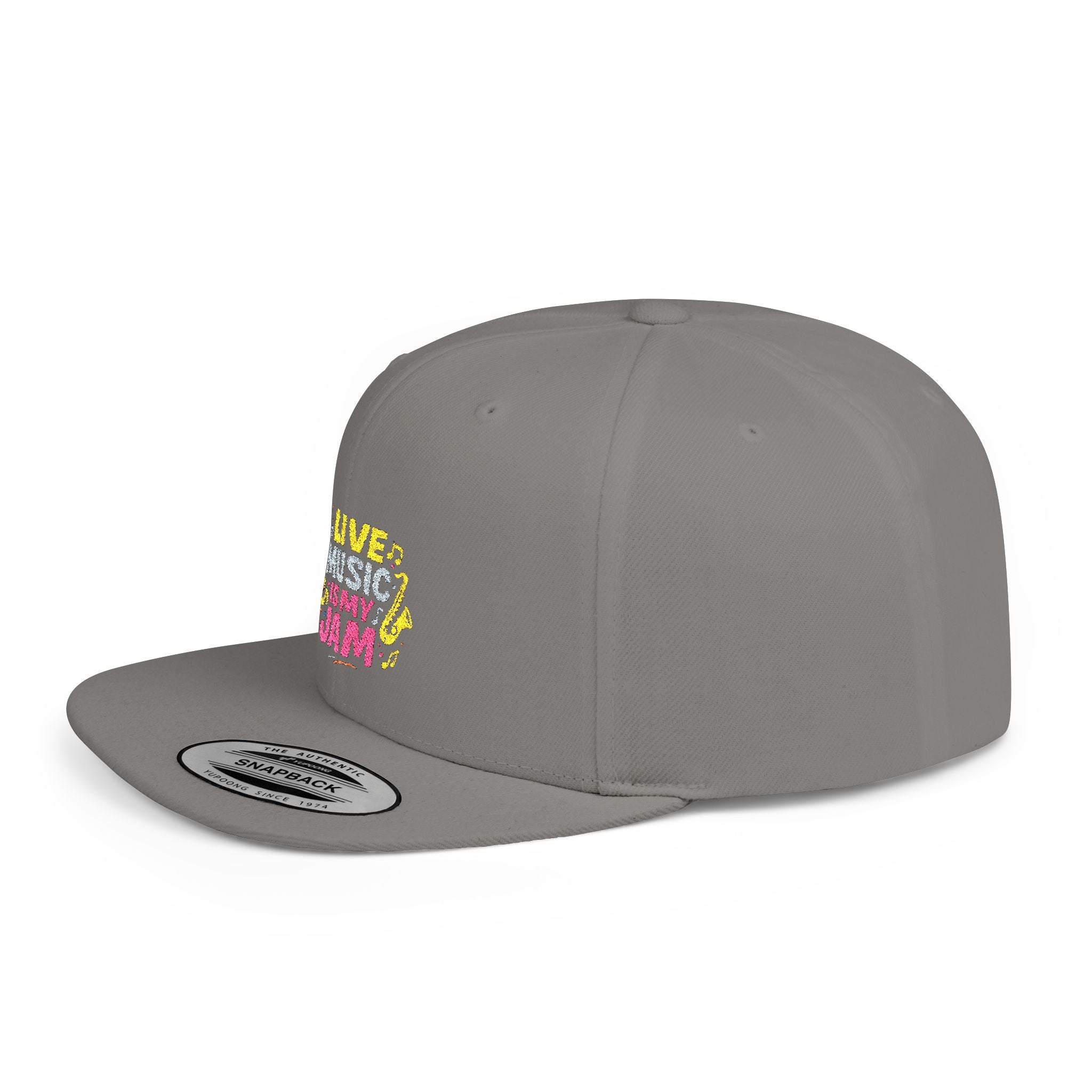 Snapback Hat — "Live Music Is My Jam" Graphic Flat Bill Cap