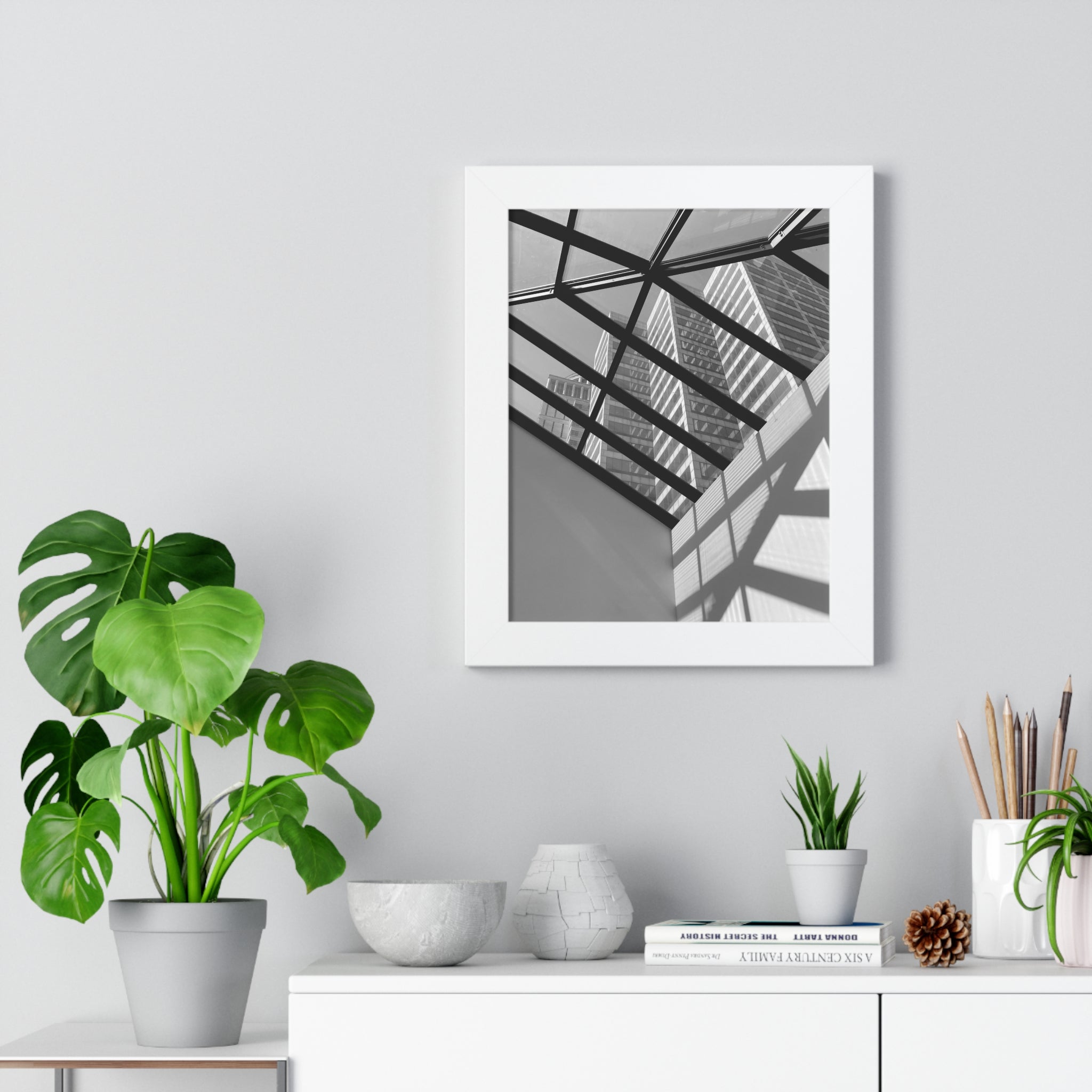 Monochrome Architectural Shadows Print Framed Vertical Poster —