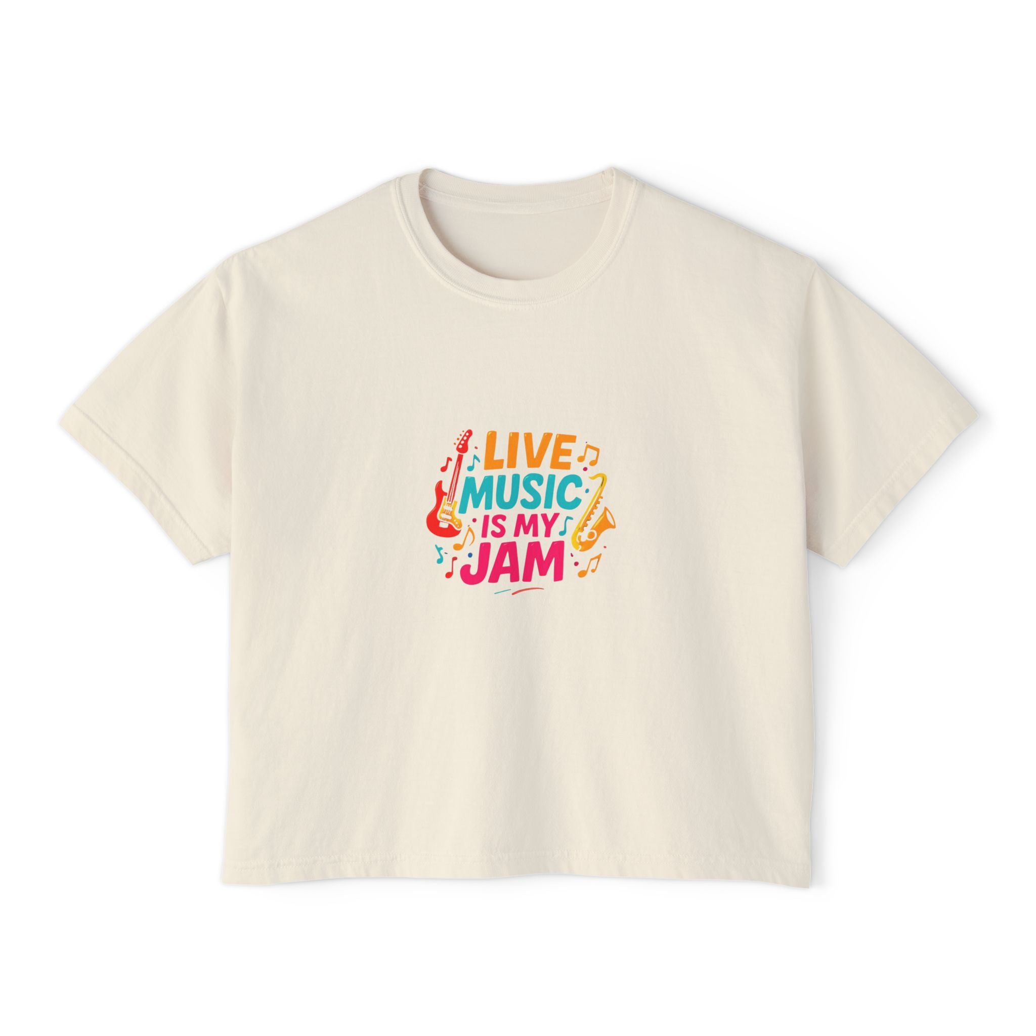 Live Music Is My Jam Boxy Tee — Women's Cropped Graphic Concert T‑Shirt