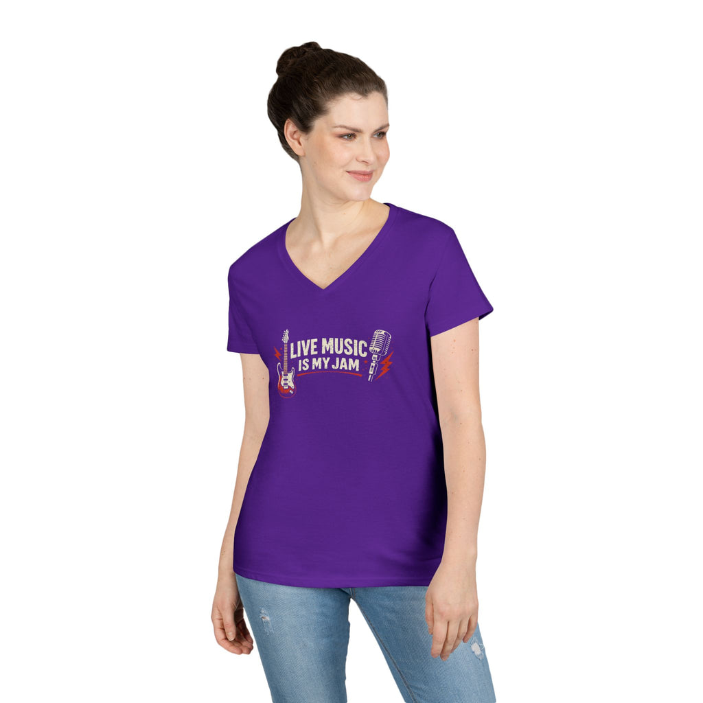 Live Music Is My Jam Ladies' V-Neck T-Shirt — Colorful 'Original Art' Back Print