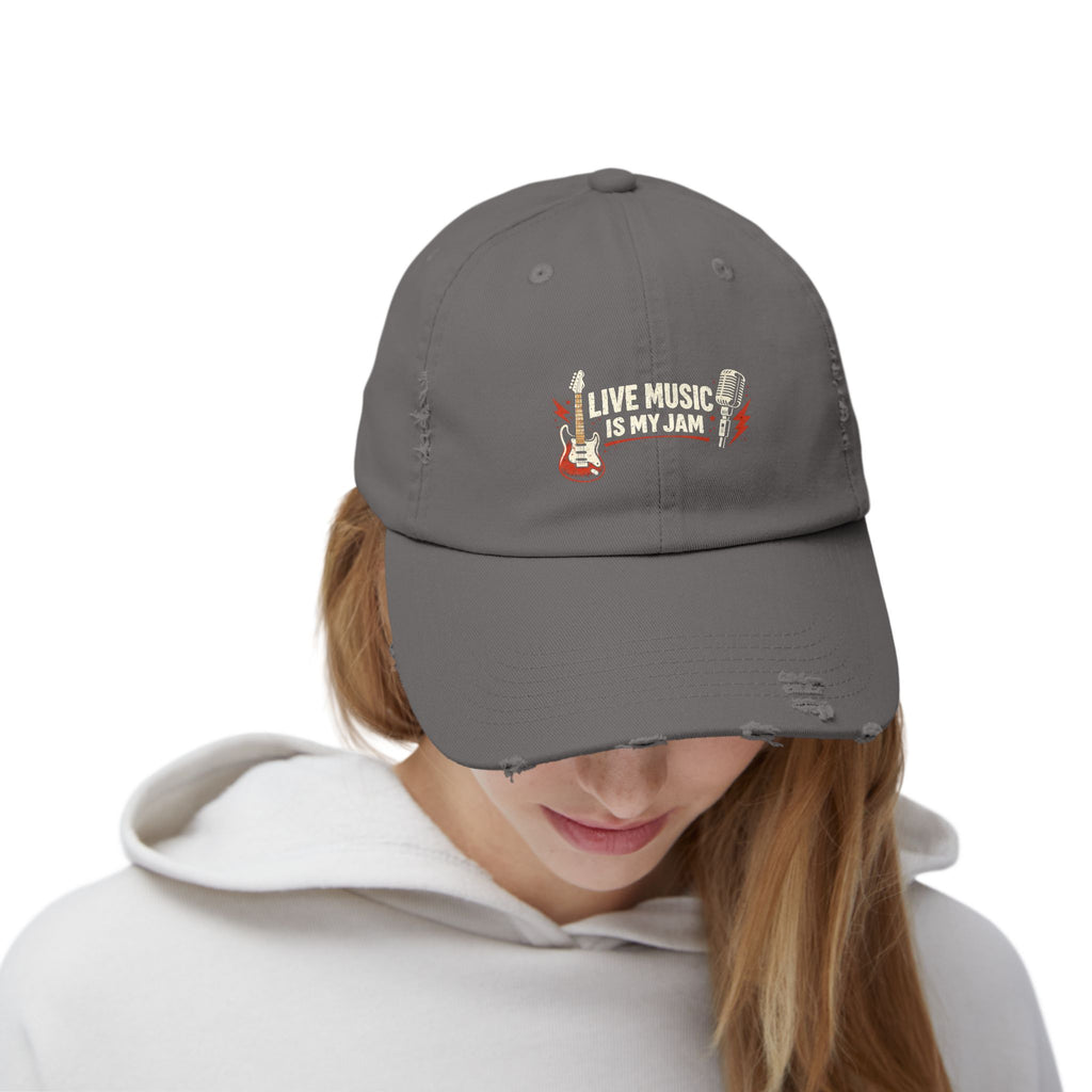 Live Music Is My Jam Distressed Cap — Guitar Fan Baseball Hat