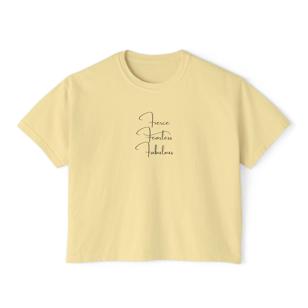 "Fierce Fearless Fabulous"Women's Boxy Tee — Minimal Script Graphic