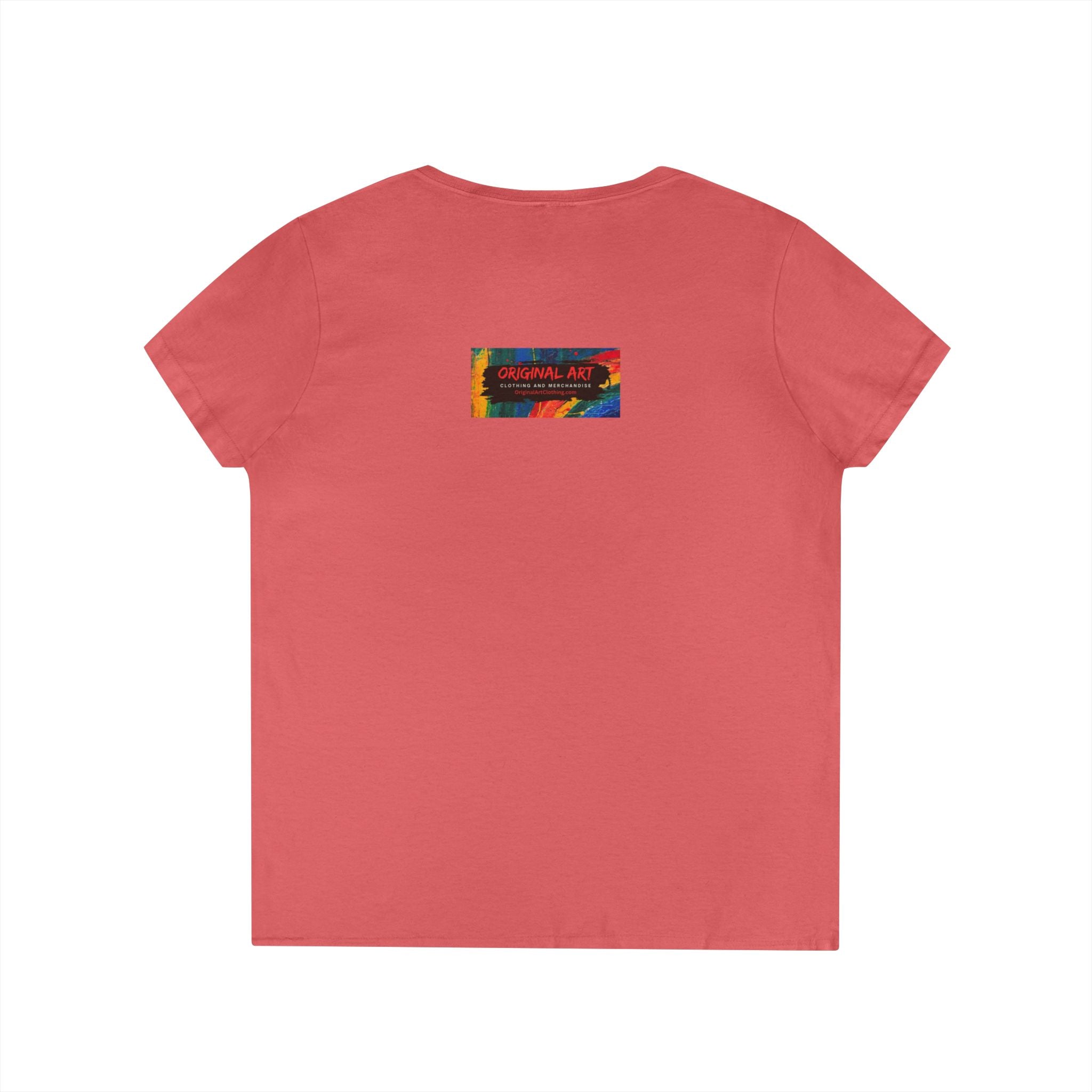 Game Changer Ladies' V-Neck T-Shirt — Minimal Front Logo & Colorful Back Art
