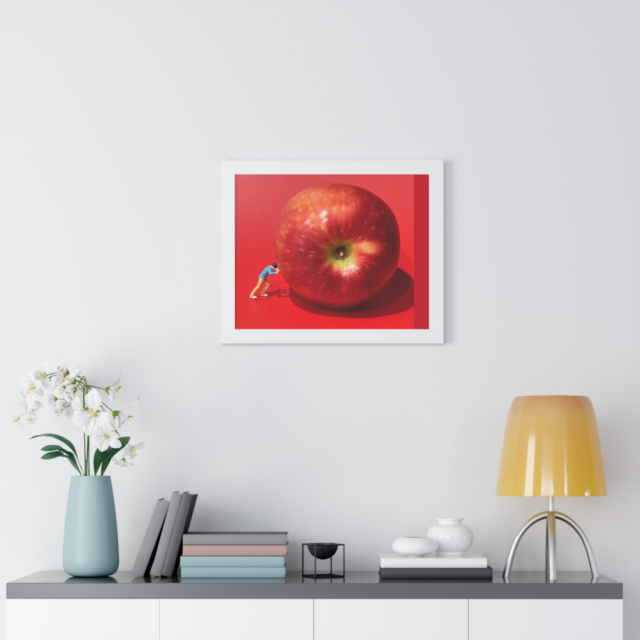Framed Poster Giant Red Apple (Surreal Wall Art)