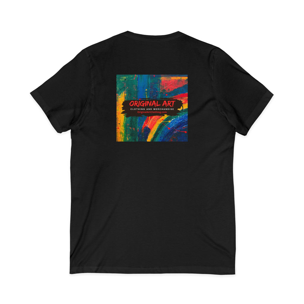 'Fancy" Colorful V-Neck Tee — 'Fancy' Front Script & Original Art Back