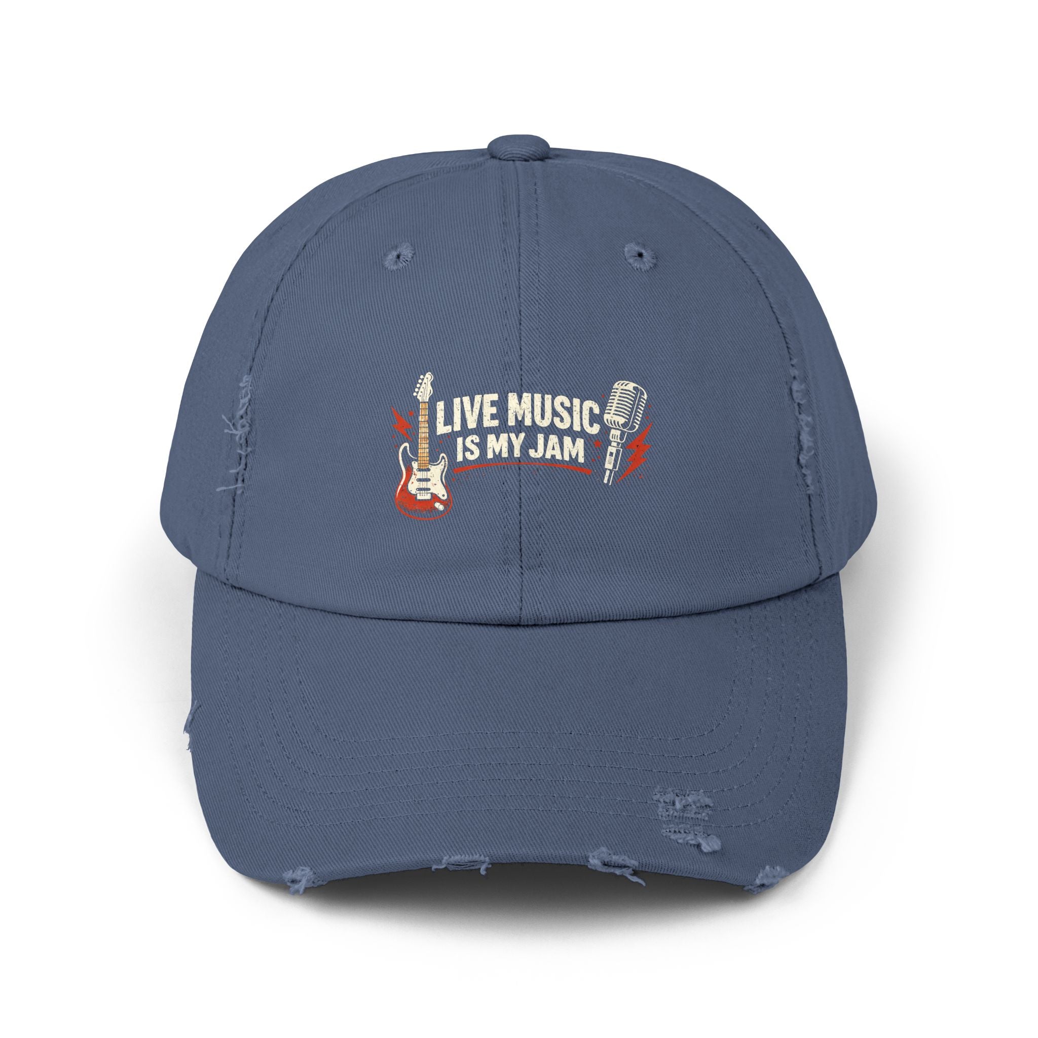 Live Music Is My Jam Distressed Cap — Guitar Fan Baseball Hat