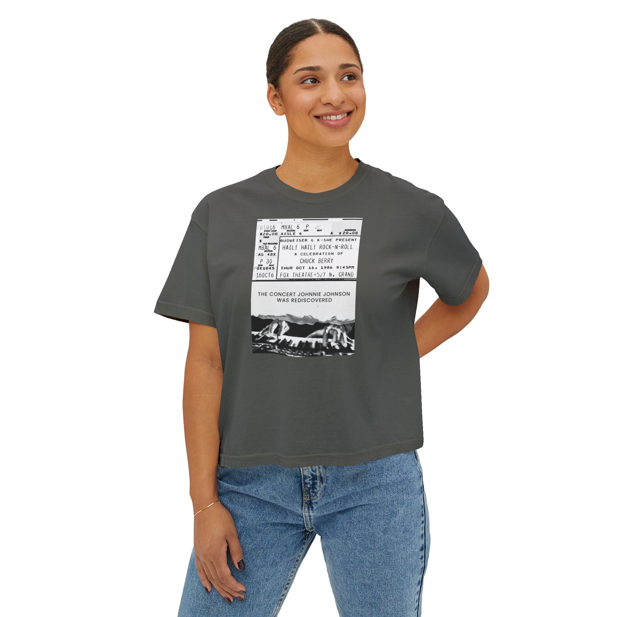 'The Concert: Johnnie Johnson' Ticket Design Graphic Boxy Tee