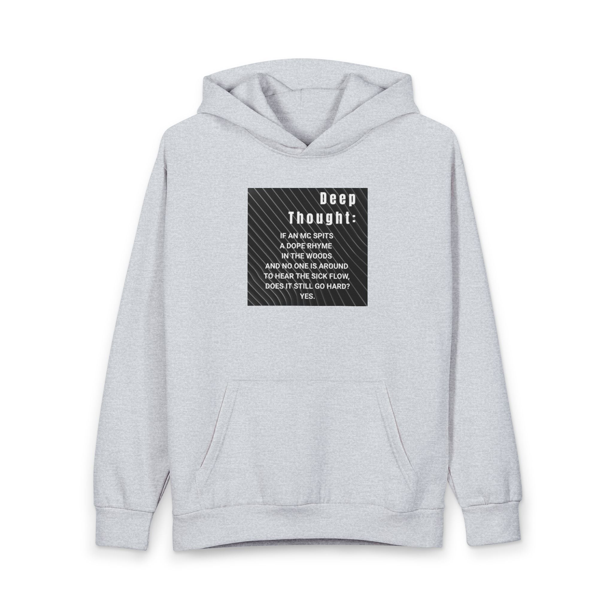 Hoodie — 'Deep Thought' Typographic Front & Colorful Abstract Back Pullover