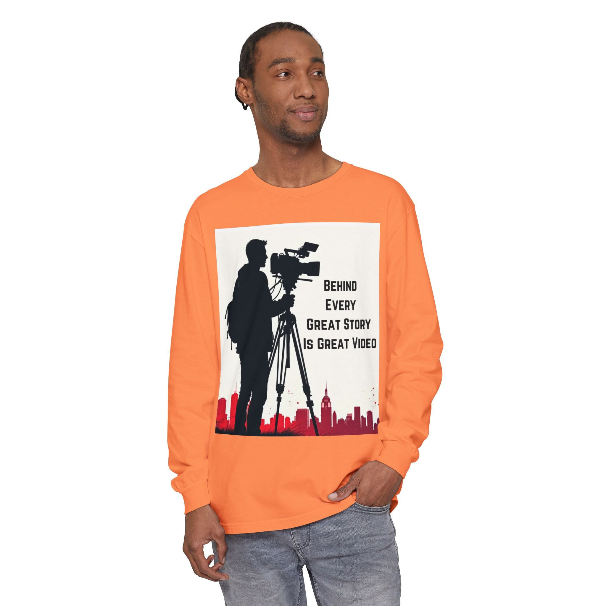 TV News Videographer: Unisex Garment-dyed Long Sleeve T-Shirt