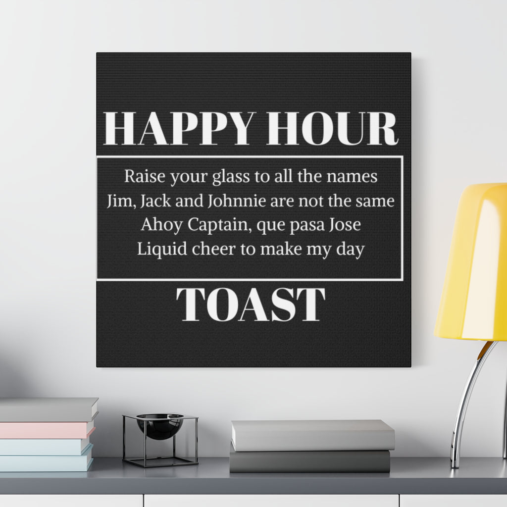 Happy Hour Toast Canvas Wall Art — Bar Sign Quote Decor