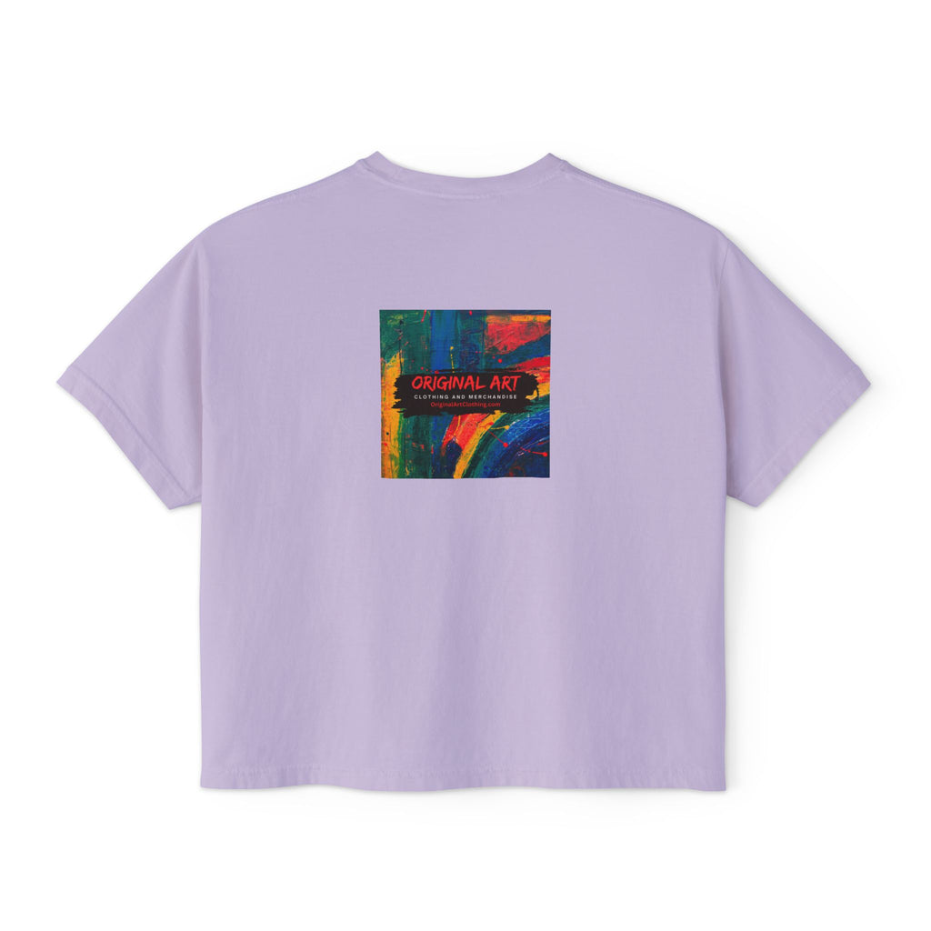 "TV News Producers Spiral INTO Control"... Women's Boxy Tee, Trendy Graphic Shirt, Casual Wear, Gift for TV Lovers, Summer Top, Artsy Tee