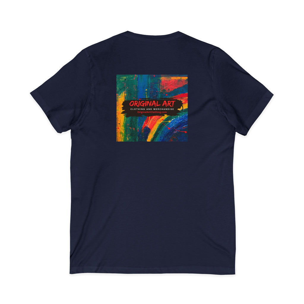 'Fancy" Colorful V-Neck Tee — 'Fancy' Front Script & Original Art Back