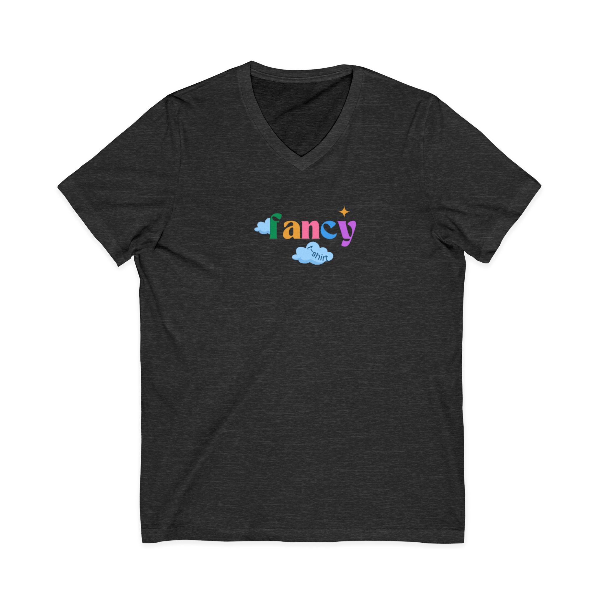'Fancy" Colorful V-Neck Tee — 'Fancy' Front Script & Original Art Back