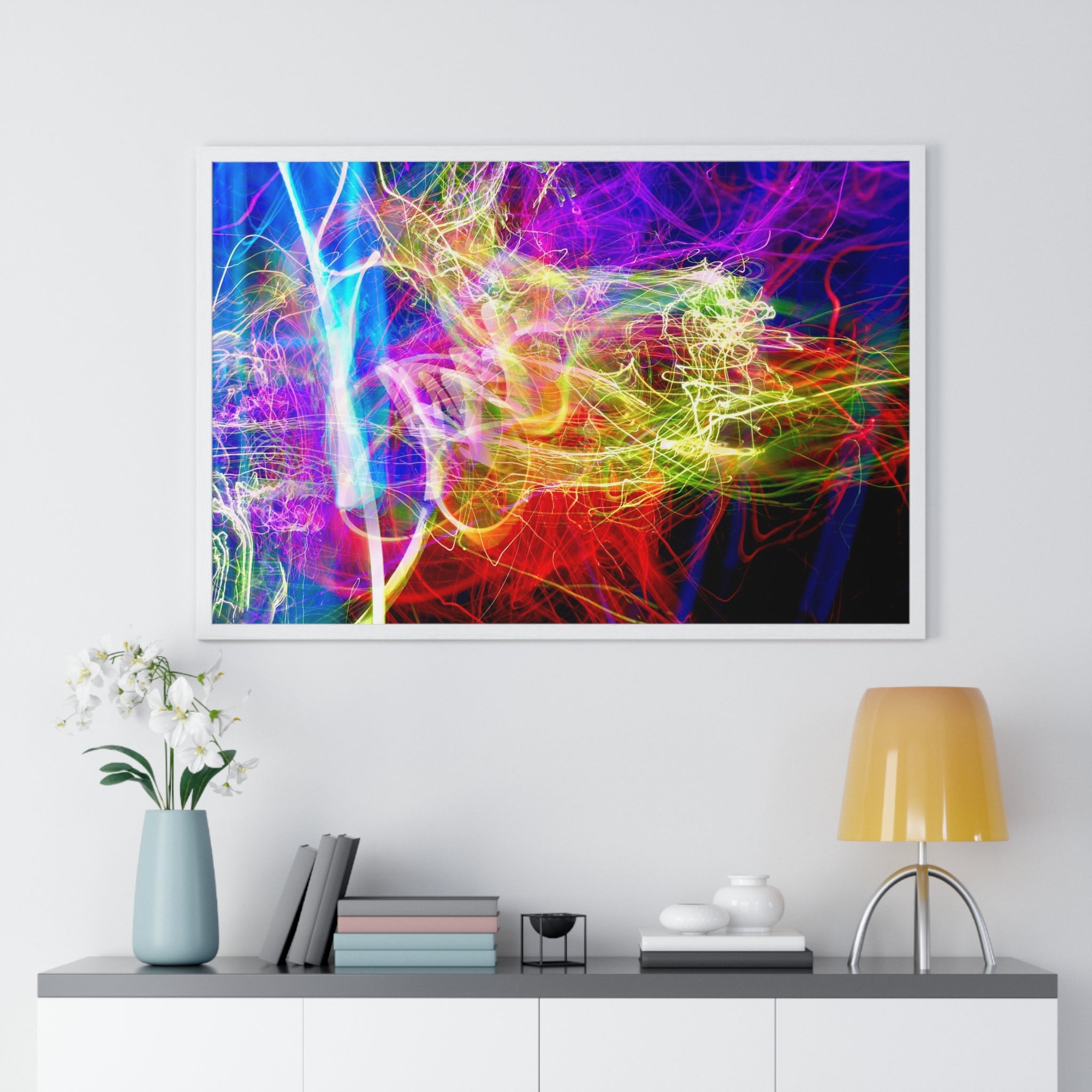 Abstract Light Painting Photography Framed Poster — Vibrant Colorful Wall Art
