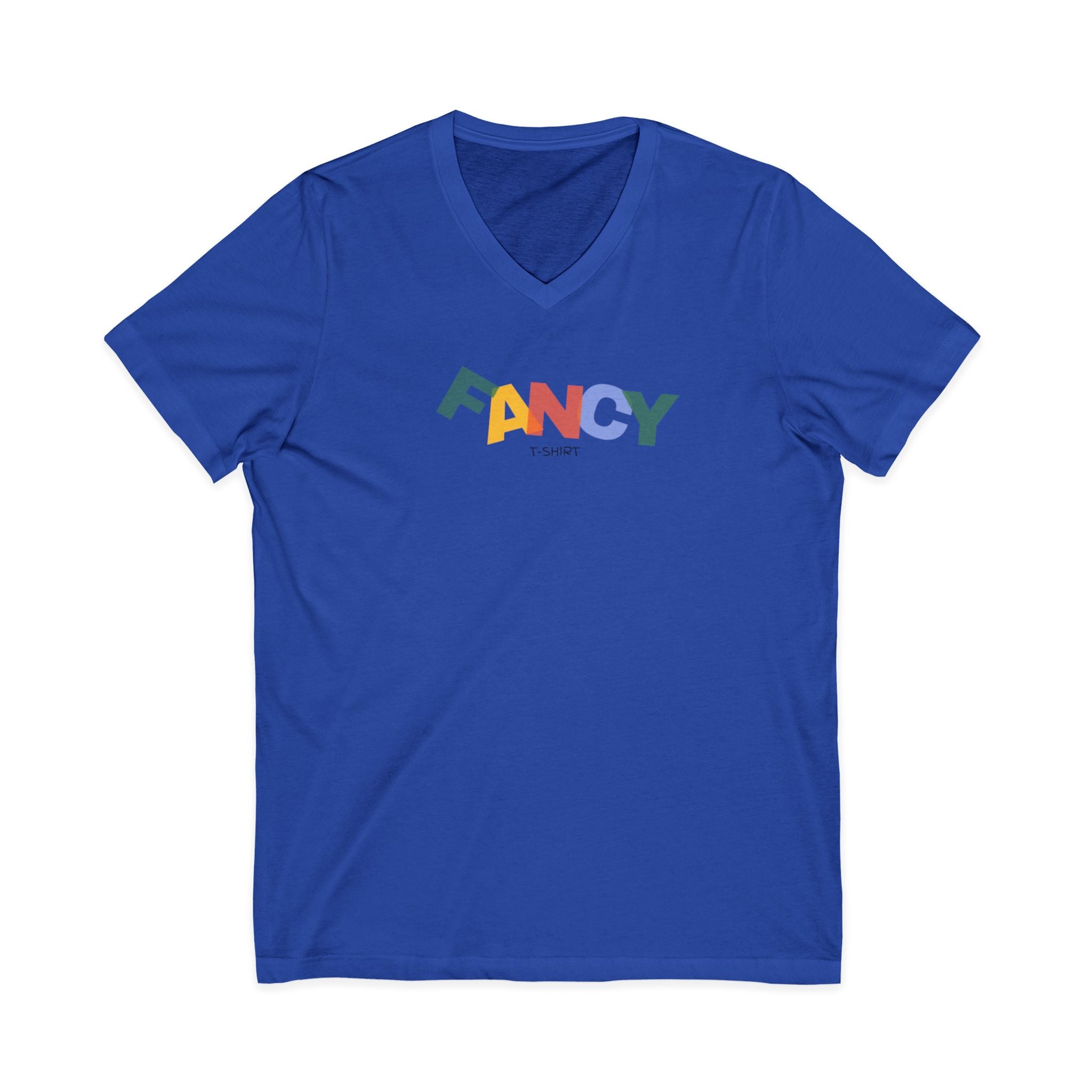 "Fancy" Colorblock V-Neck Tee — 'Fancy' Front Logo & Abstract 'Original Art' Back Print