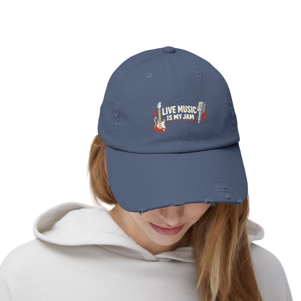 Live Music Is My Jam Distressed Cap — Guitar Fan Baseball Hat