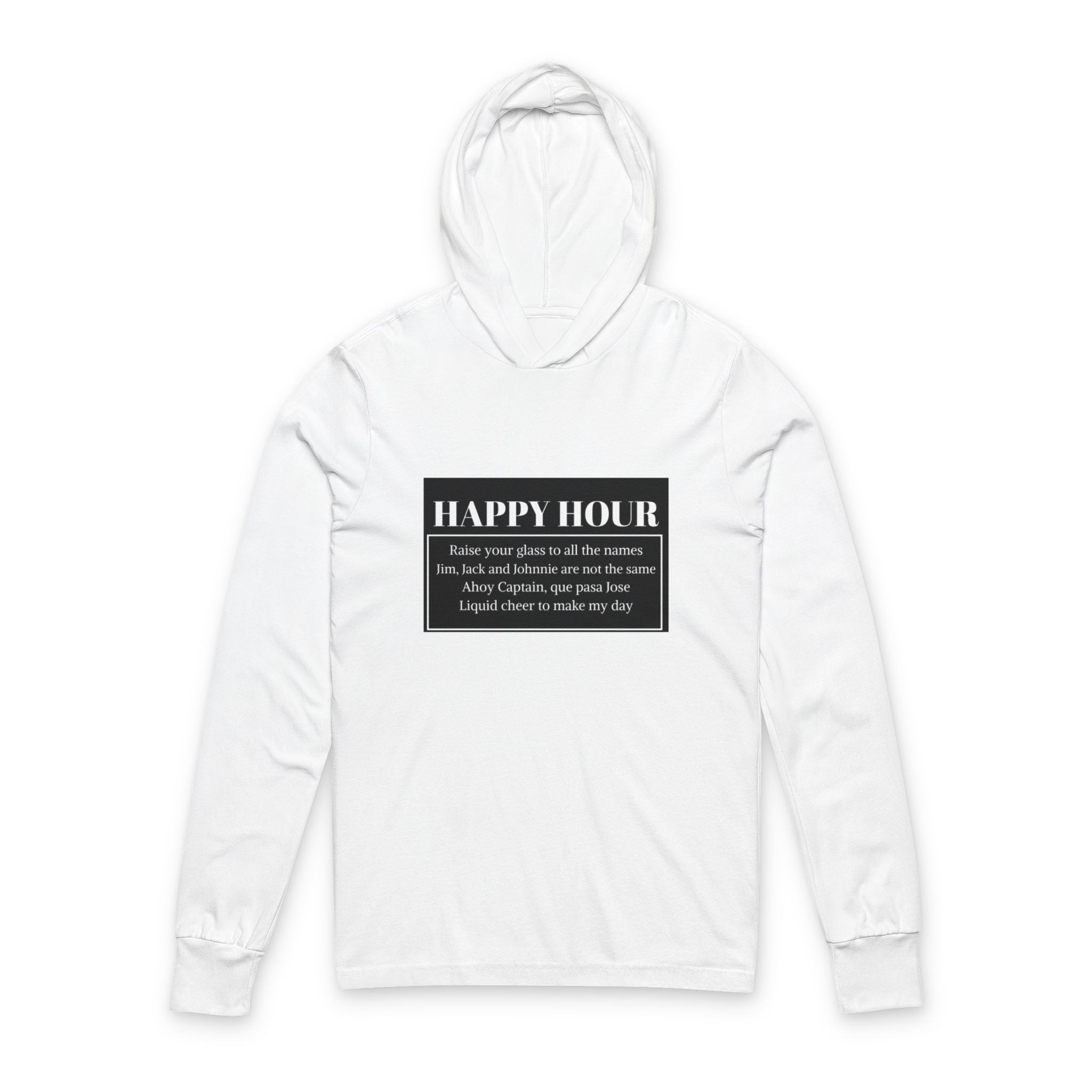 Happy Hour Hooded Long Sleeve Tee – 'Original Art' Graphic Comfort