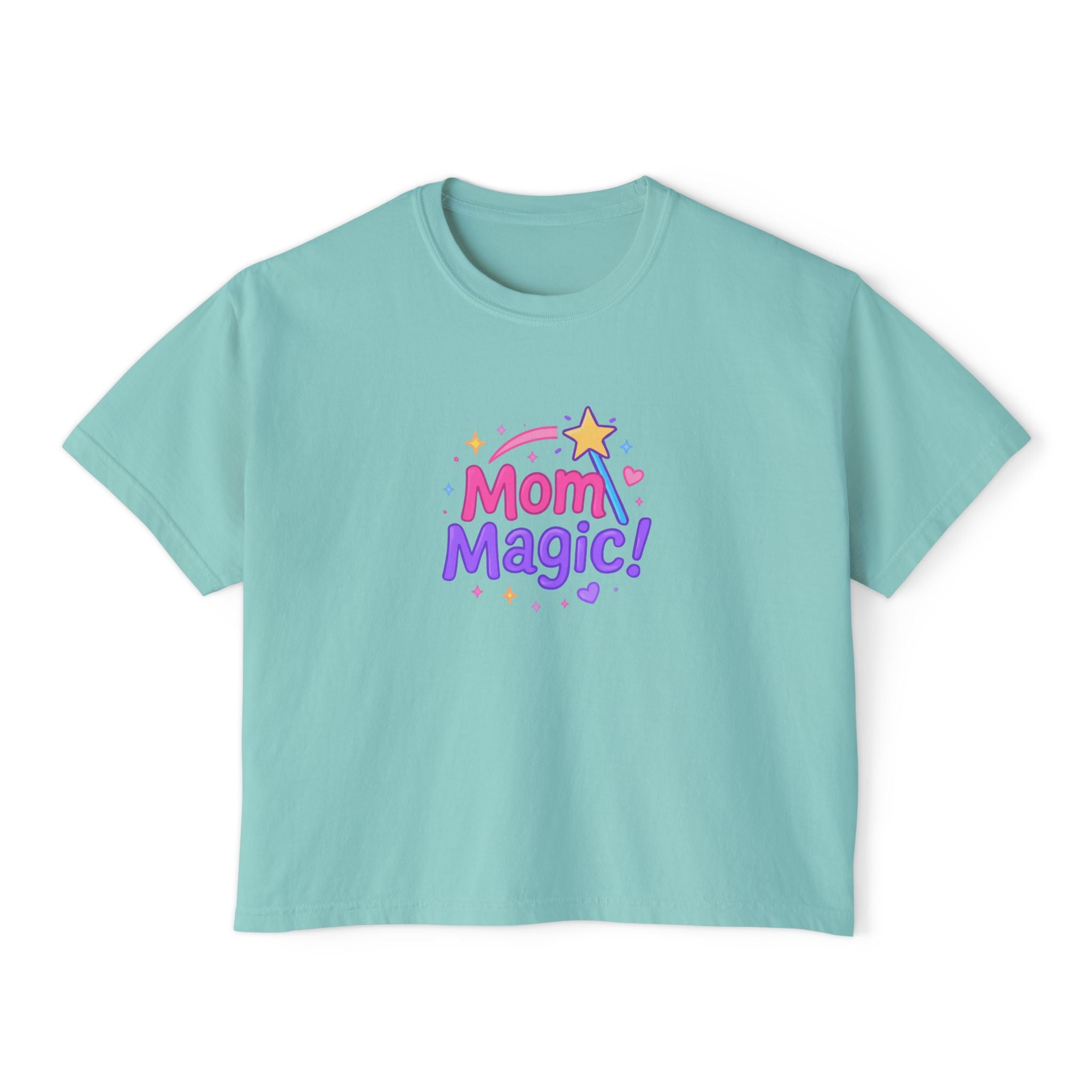 Mom Magic! Women's Boxy Tee — Cute Pastel Mother's Day Graphic Shirt