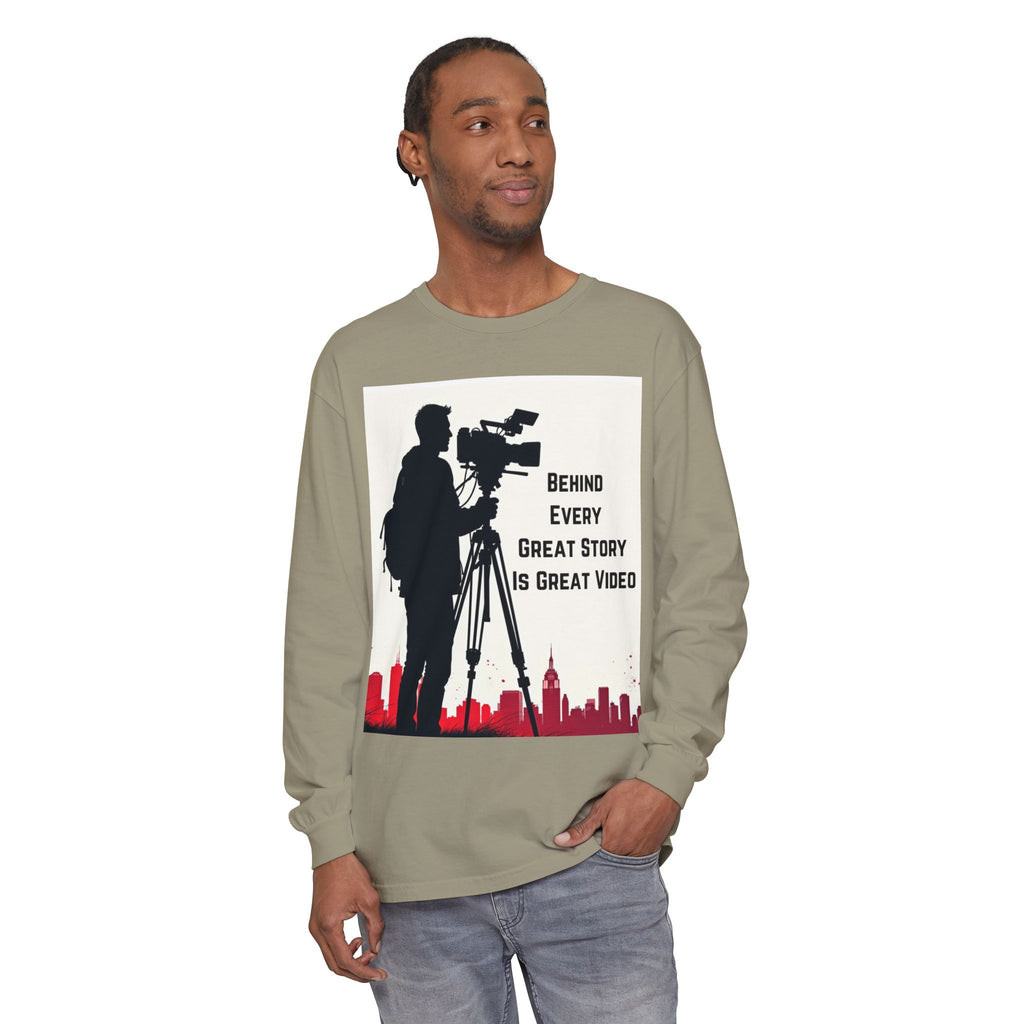 TV News Videographer: Unisex Garment-dyed Long Sleeve T-Shirt