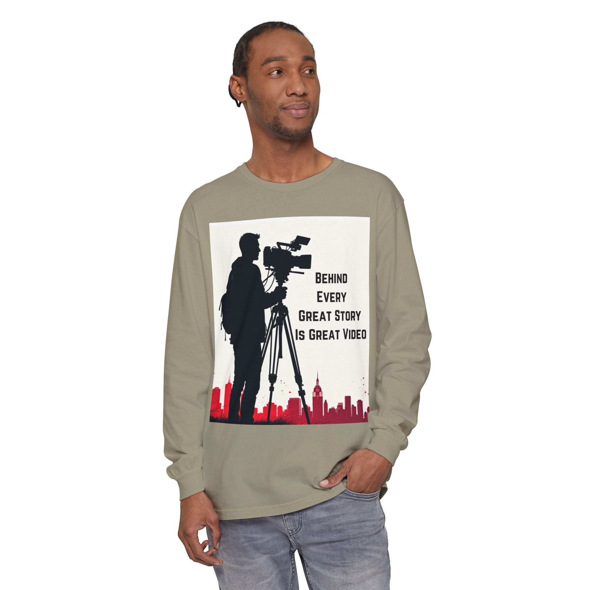 TV News Videographer: Unisex Garment-dyed Long Sleeve T-Shirt