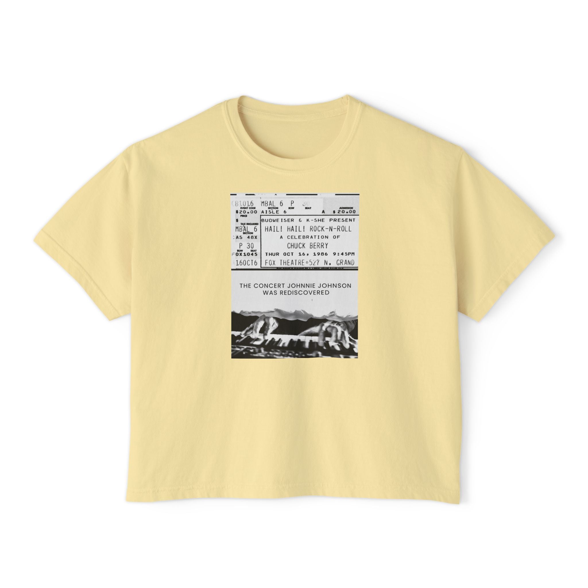 'The Concert: Johnnie Johnson' Ticket Design Graphic Boxy Tee