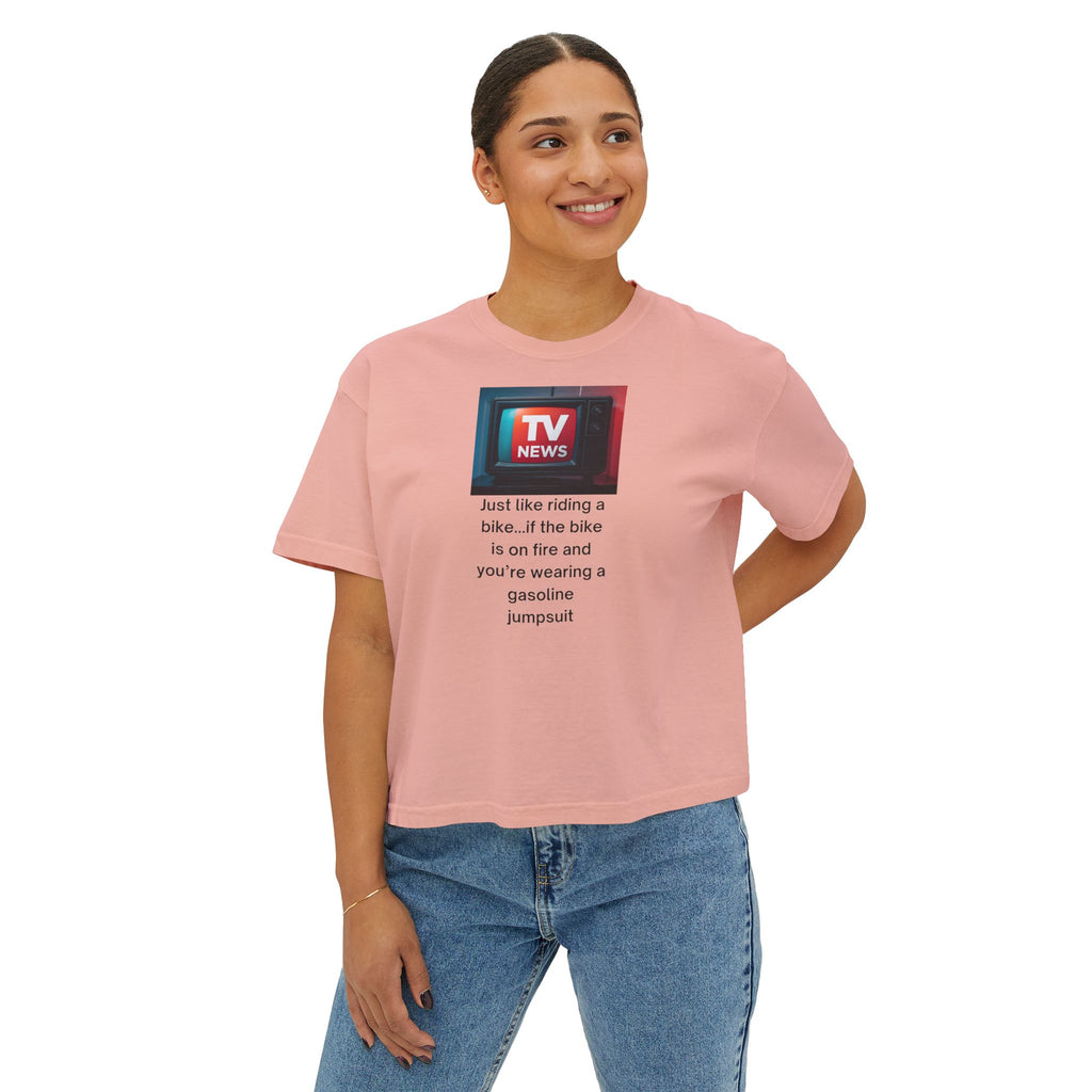 TV News Inspired Women's Boxy Tee, Casual Graphic Tee, Unique Gift for News Lovers, Funny Quote Shirt, Trendy Everyday Wear