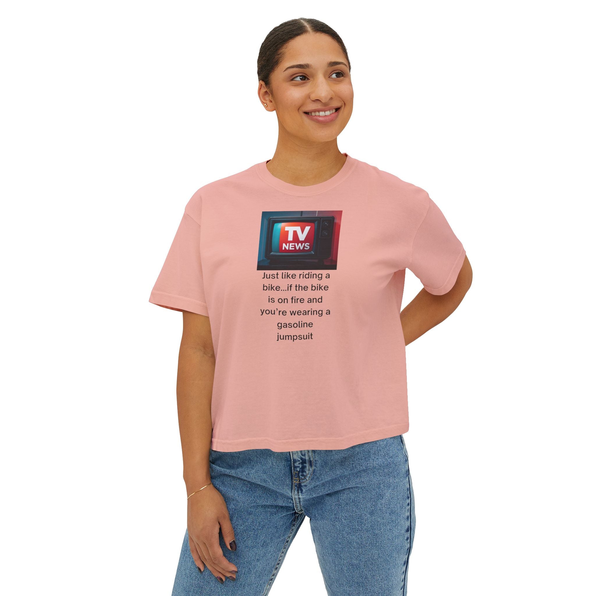 TV News Inspired Women's Boxy Tee, Casual Graphic Tee, Unique Gift for News Lovers, Funny Quote Shirt, Trendy Everyday Wear