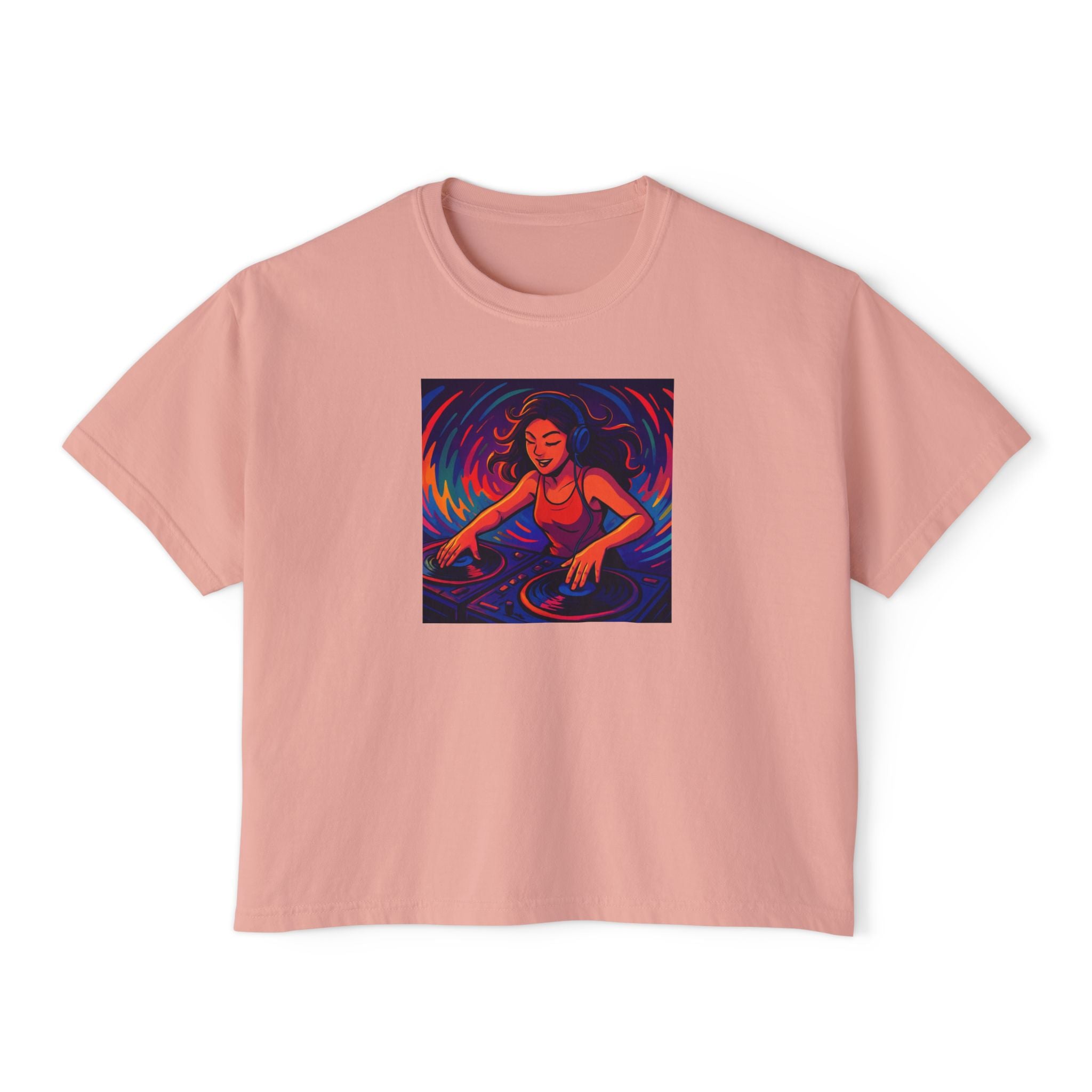 Vibrant Female DJ Painting Graphic Tee | Original Art Back Print