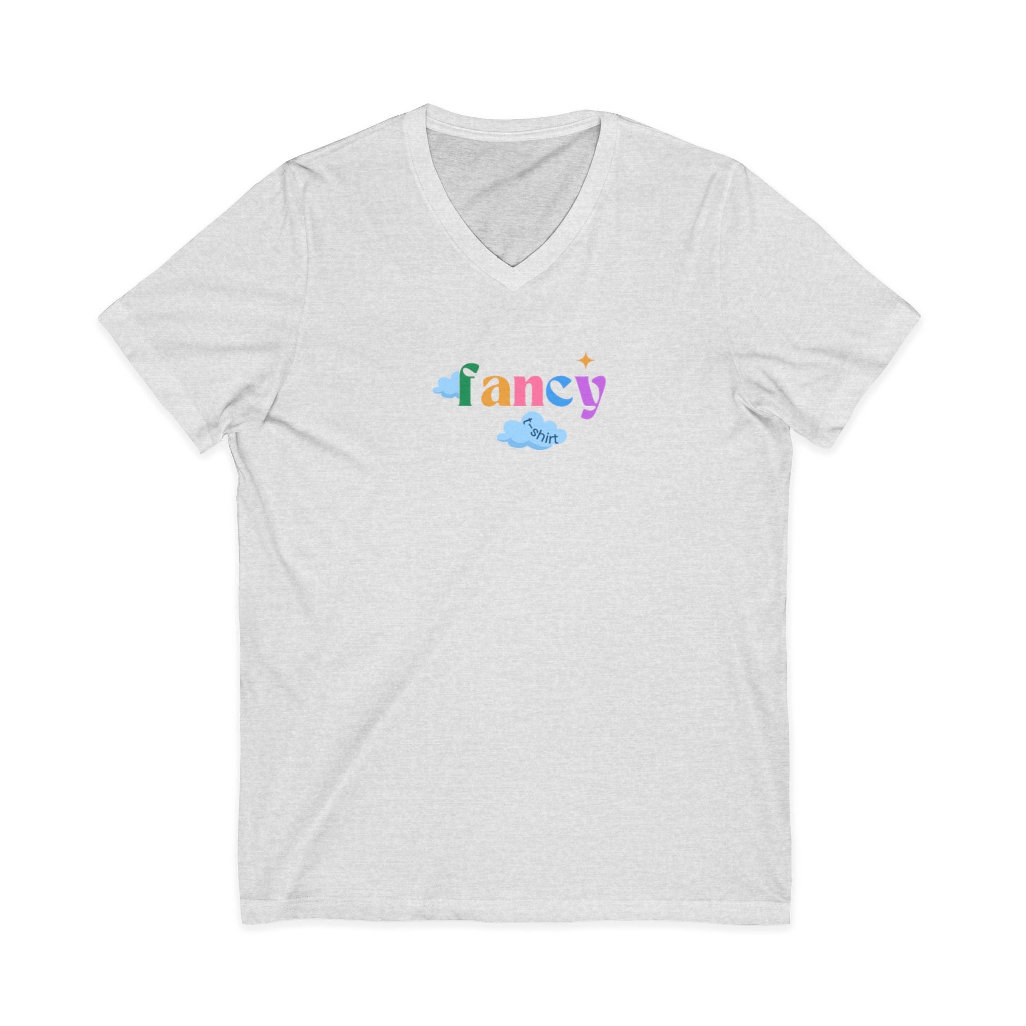 'Fancy" Colorful V-Neck Tee — 'Fancy' Front Script & Original Art Back