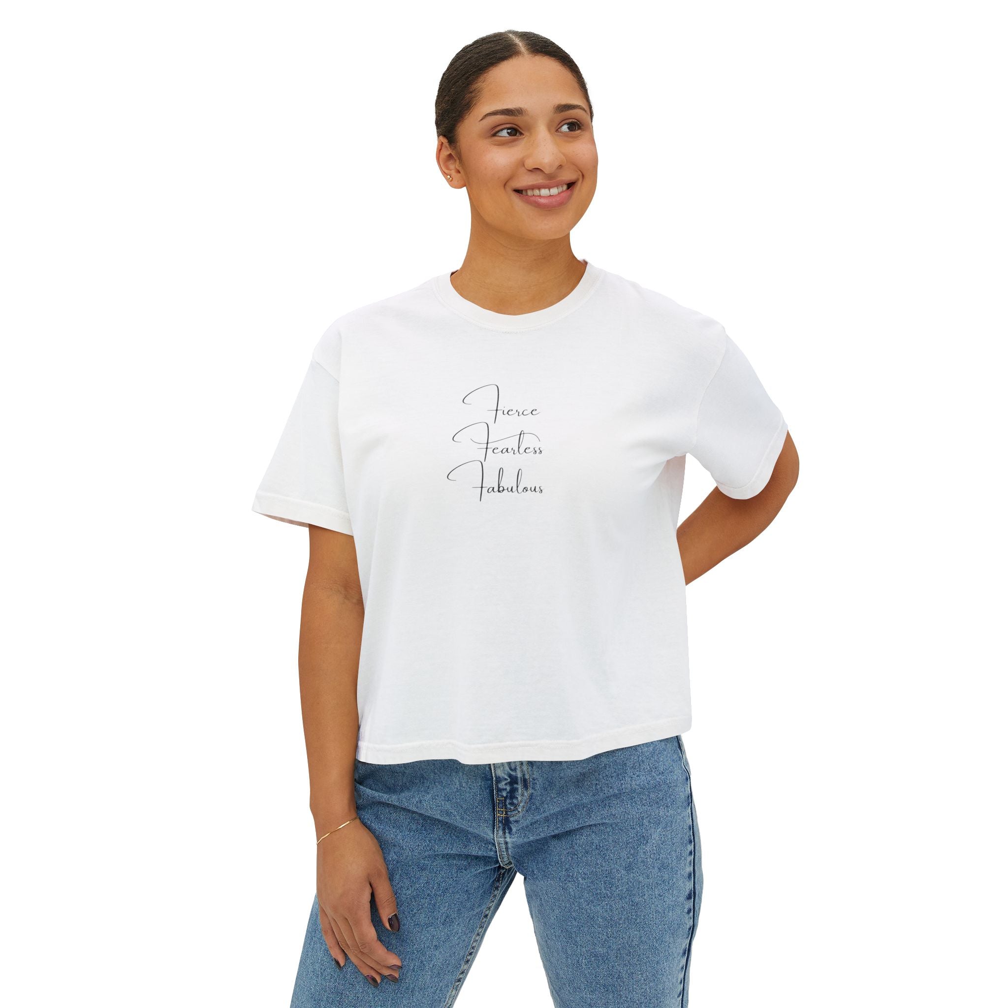 "Fierce Fearless Fabulous"Women's Boxy Tee — Minimal Script Graphic
