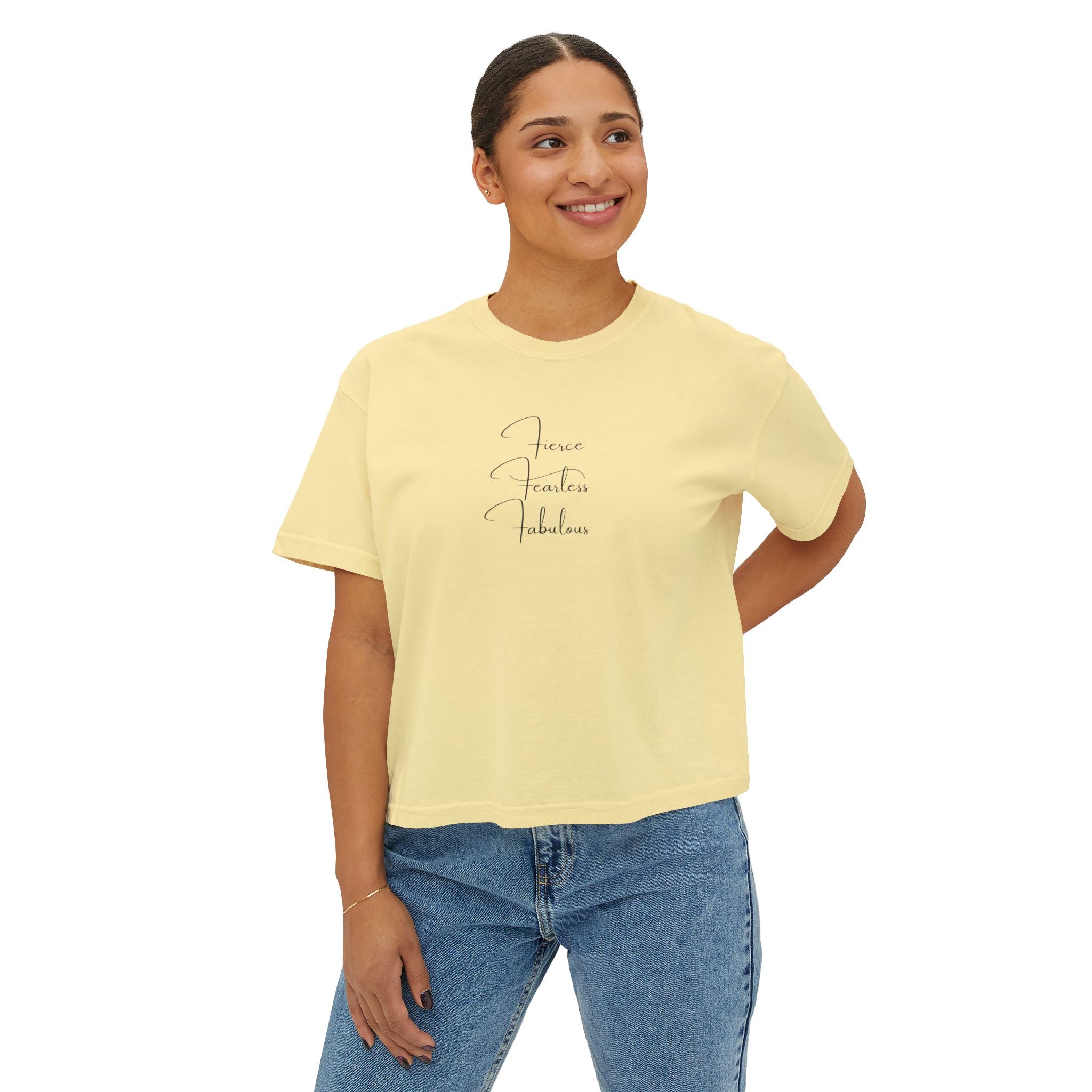 "Fierce Fearless Fabulous"Women's Boxy Tee — Minimal Script Graphic