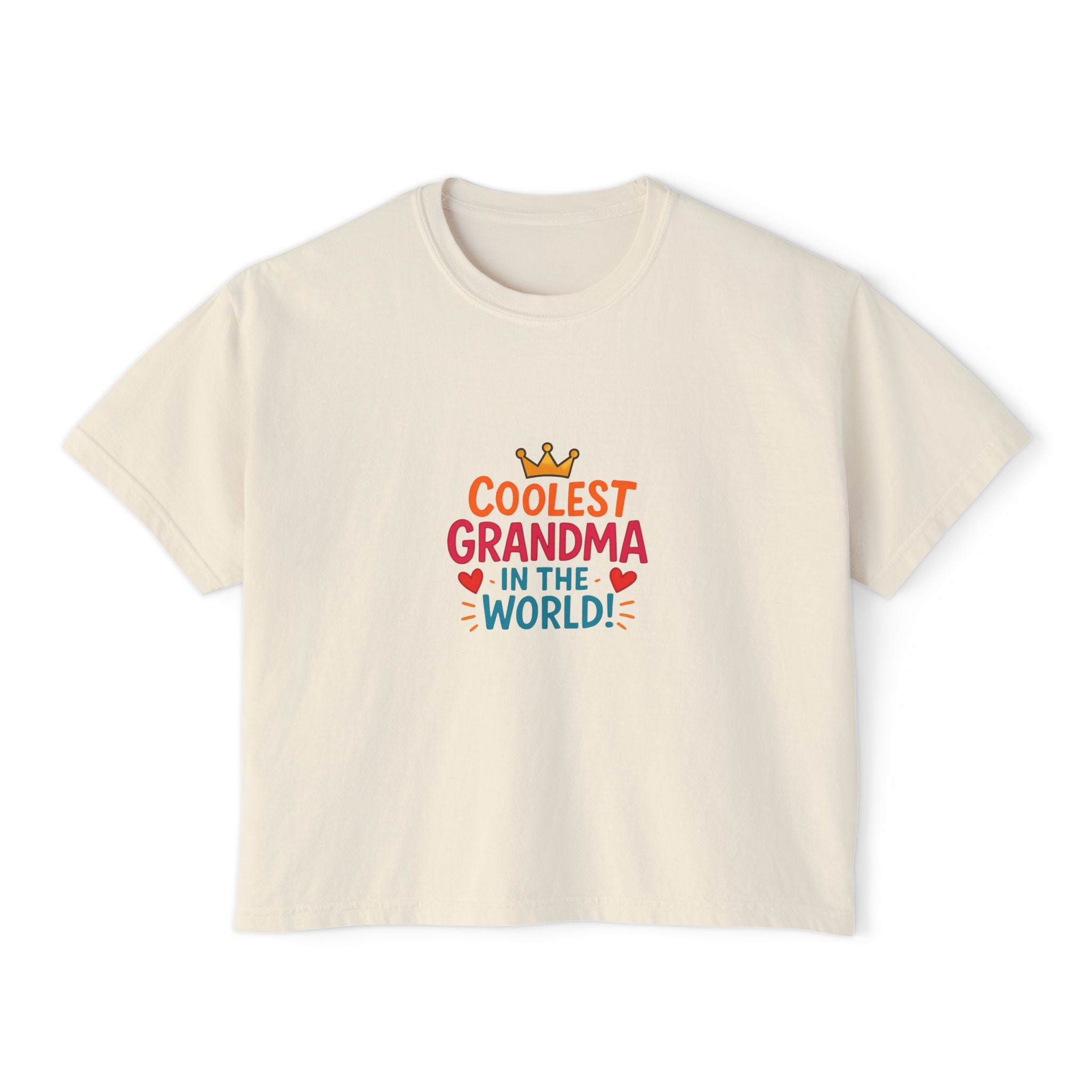 Coolest Grandma in the World Boxy Tee — Cute Women's Cropped Grandmother Shirt