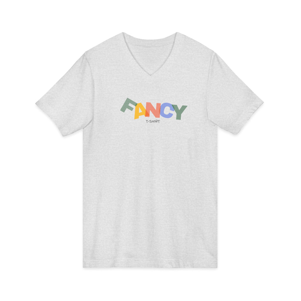 "Fancy" Colorblock V-Neck Tee — 'Fancy' Front Logo & Abstract 'Original Art' Back Print