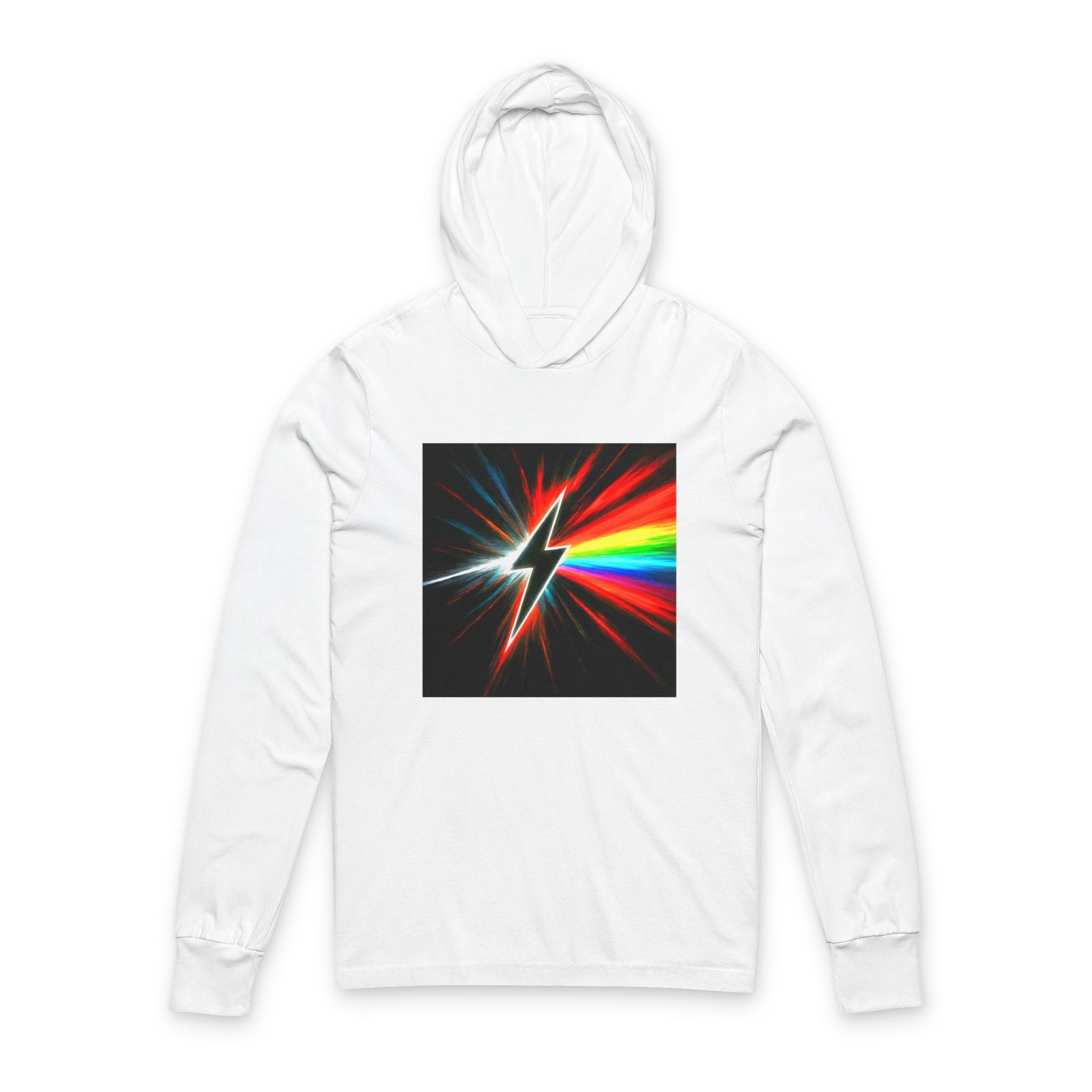 Lightning Prism Hoodie Tee — Retro Rainbow Bolt Graphic Long-Sleeve