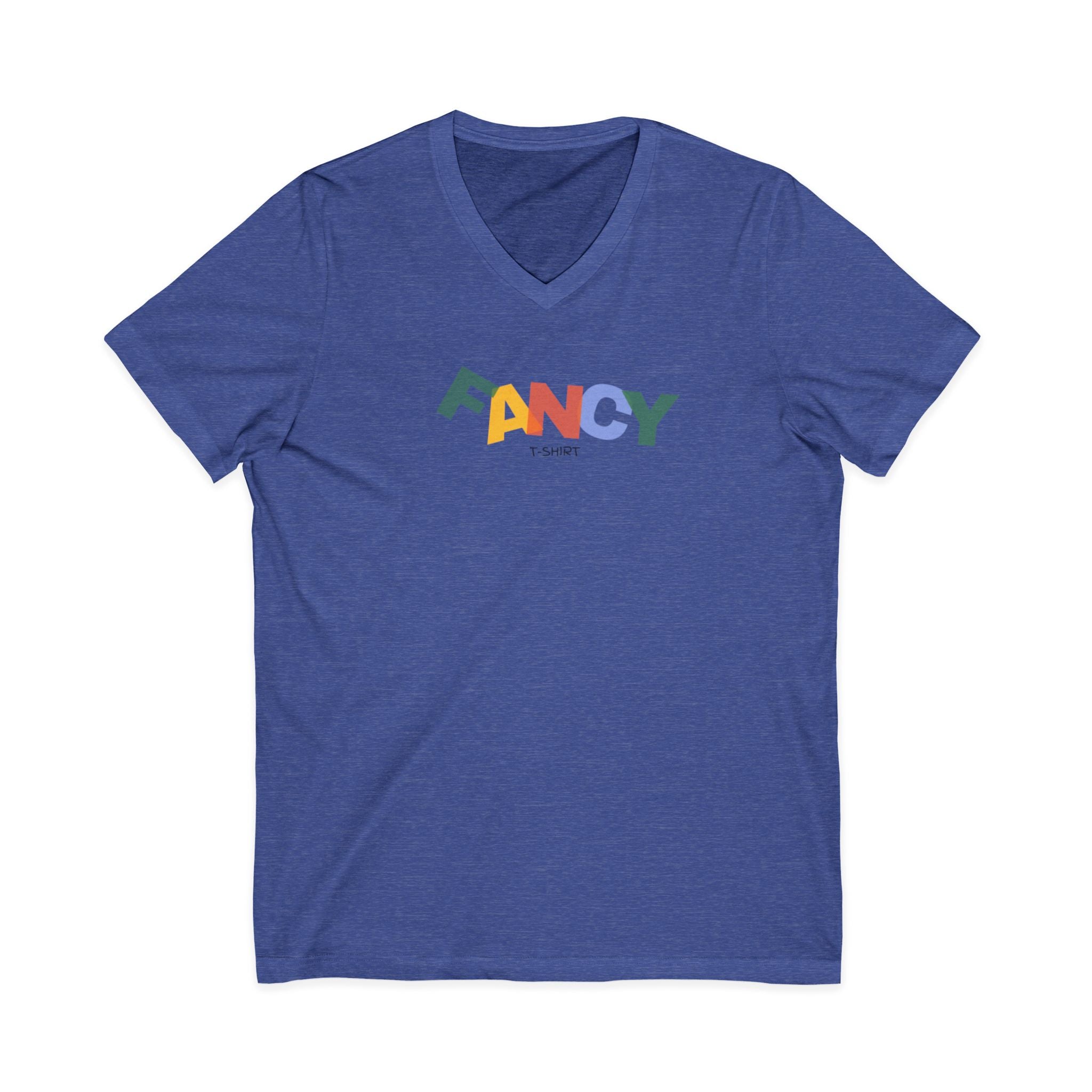 "Fancy" Colorblock V-Neck Tee — 'Fancy' Front Logo & Abstract 'Original Art' Back Print