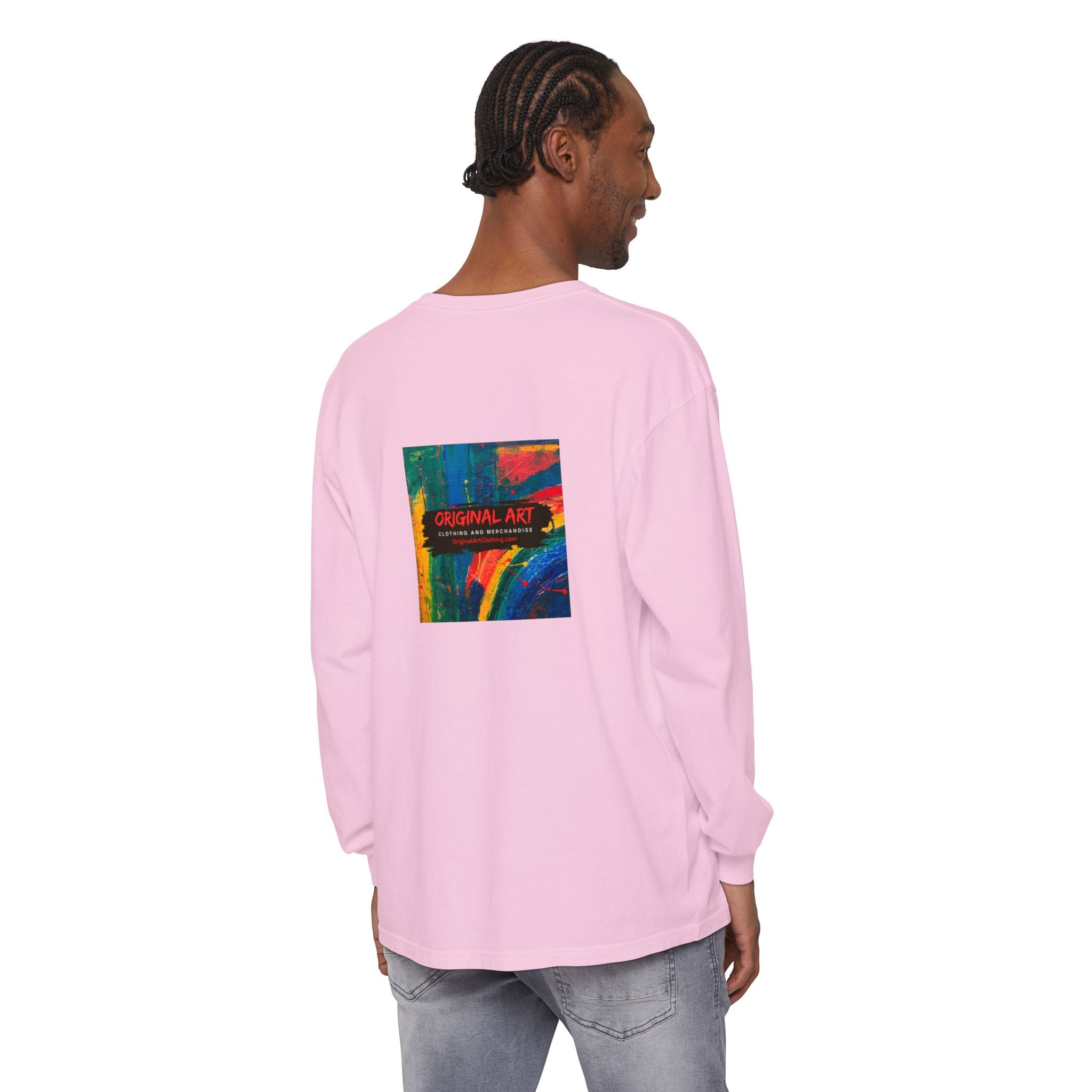 Teacher Long Sleeve T‑Shirt — “I teach. I help small humans become big thinkers.” with Colorful Original Art on Back