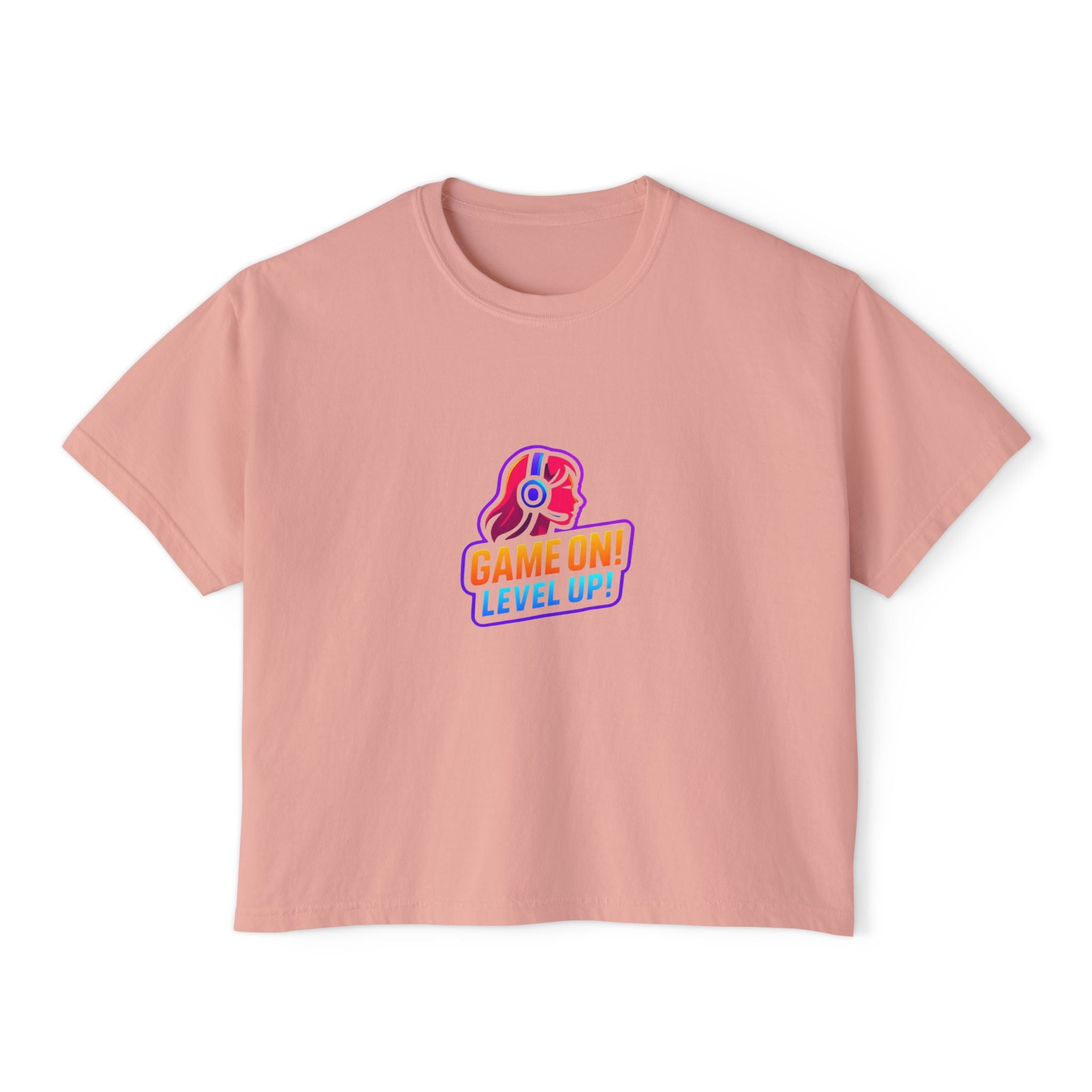 Game On! Level Up Women's Boxy Gaming Graphic Shirt