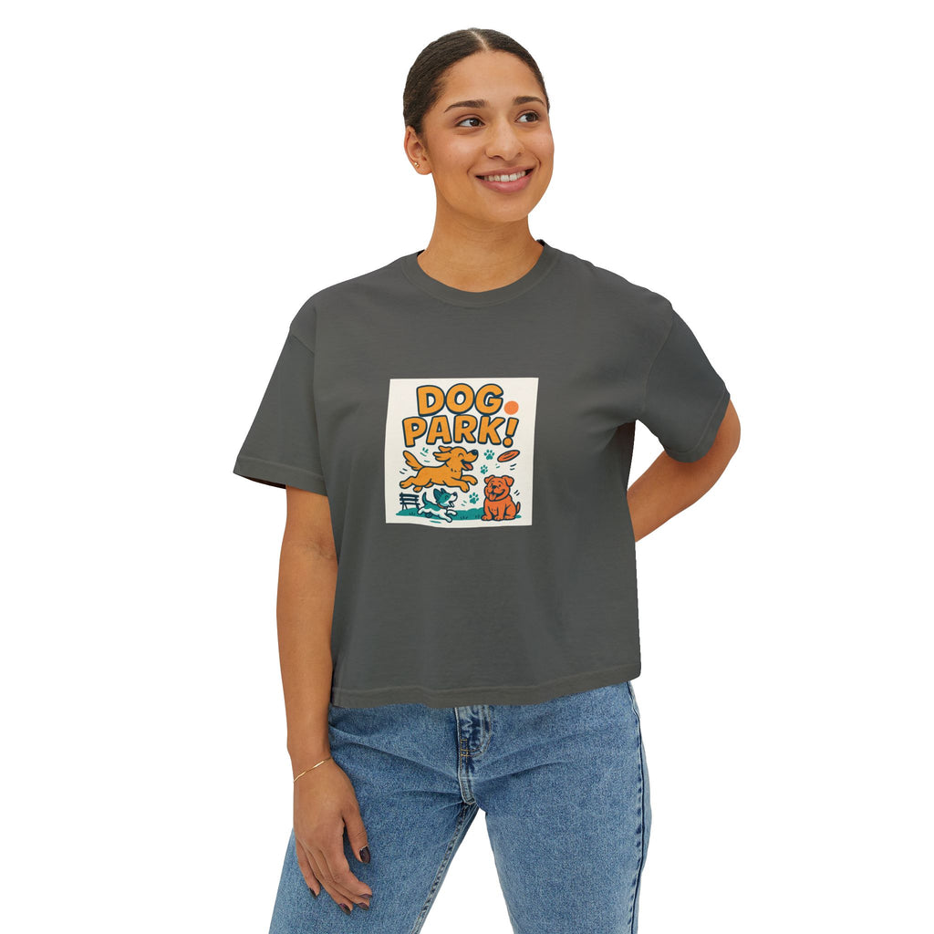 Dog Park Women's Boxy Tee, Cute Pet Lover Shirt, Casual Dog Mom Top, Gift for Dog Lovers, Summer Dog Apparel