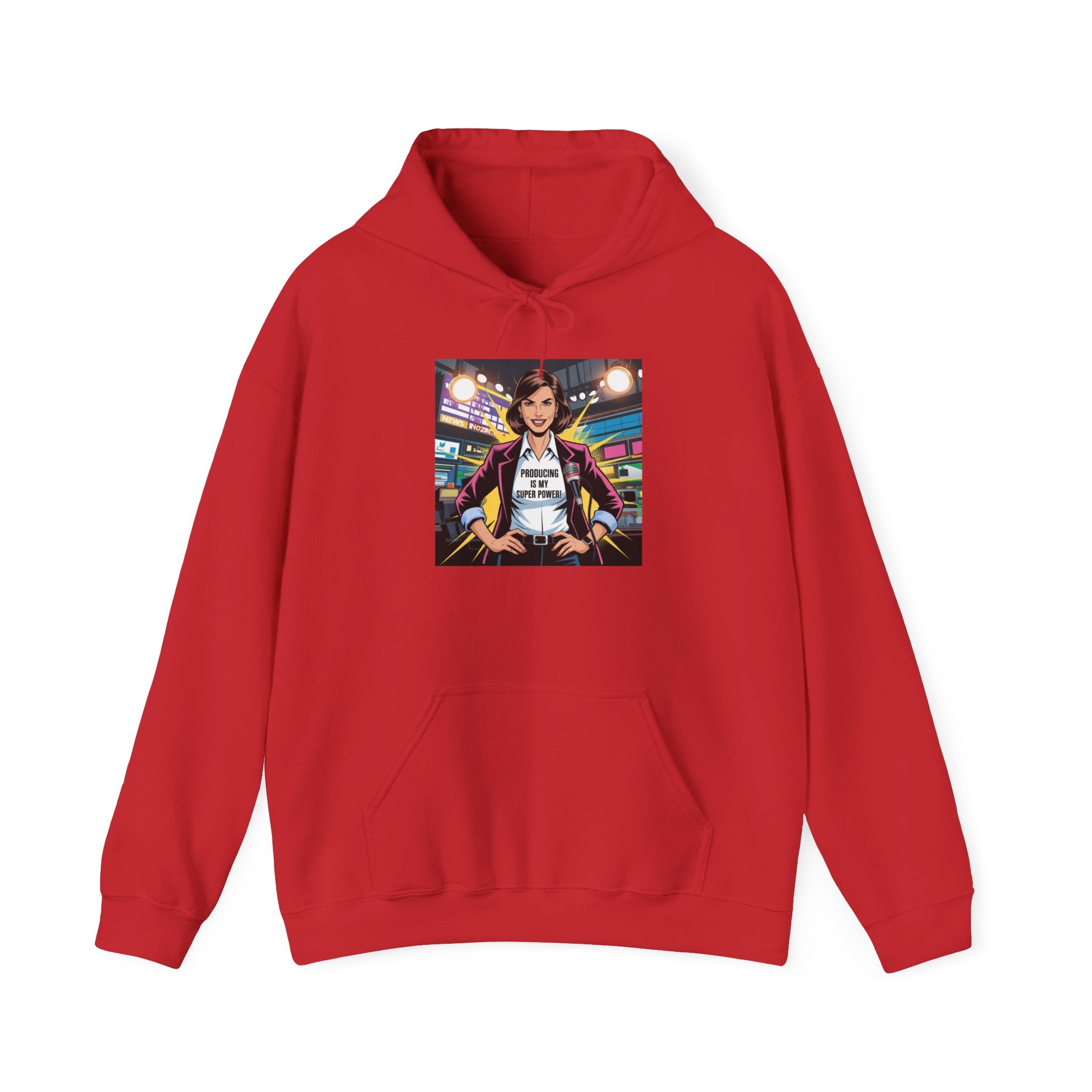 "Producing is My Super Power!" Retro Arcade Girl Graphic Hoodie — "Original Art" Back Print