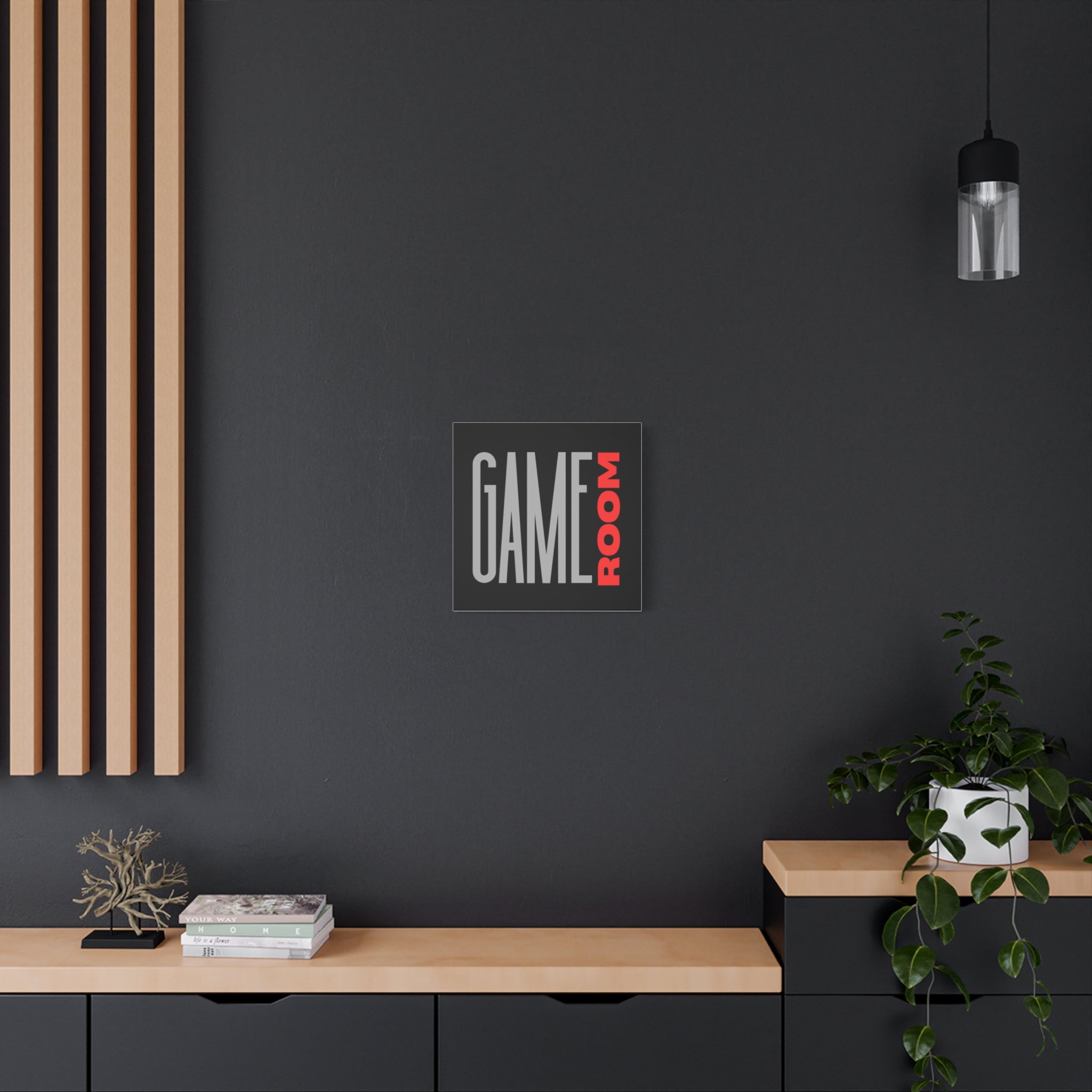 Game Room Canvas Wall Art — Modern Typography 'GAME ROOM' Print for Gamers & Entertainment Spaces